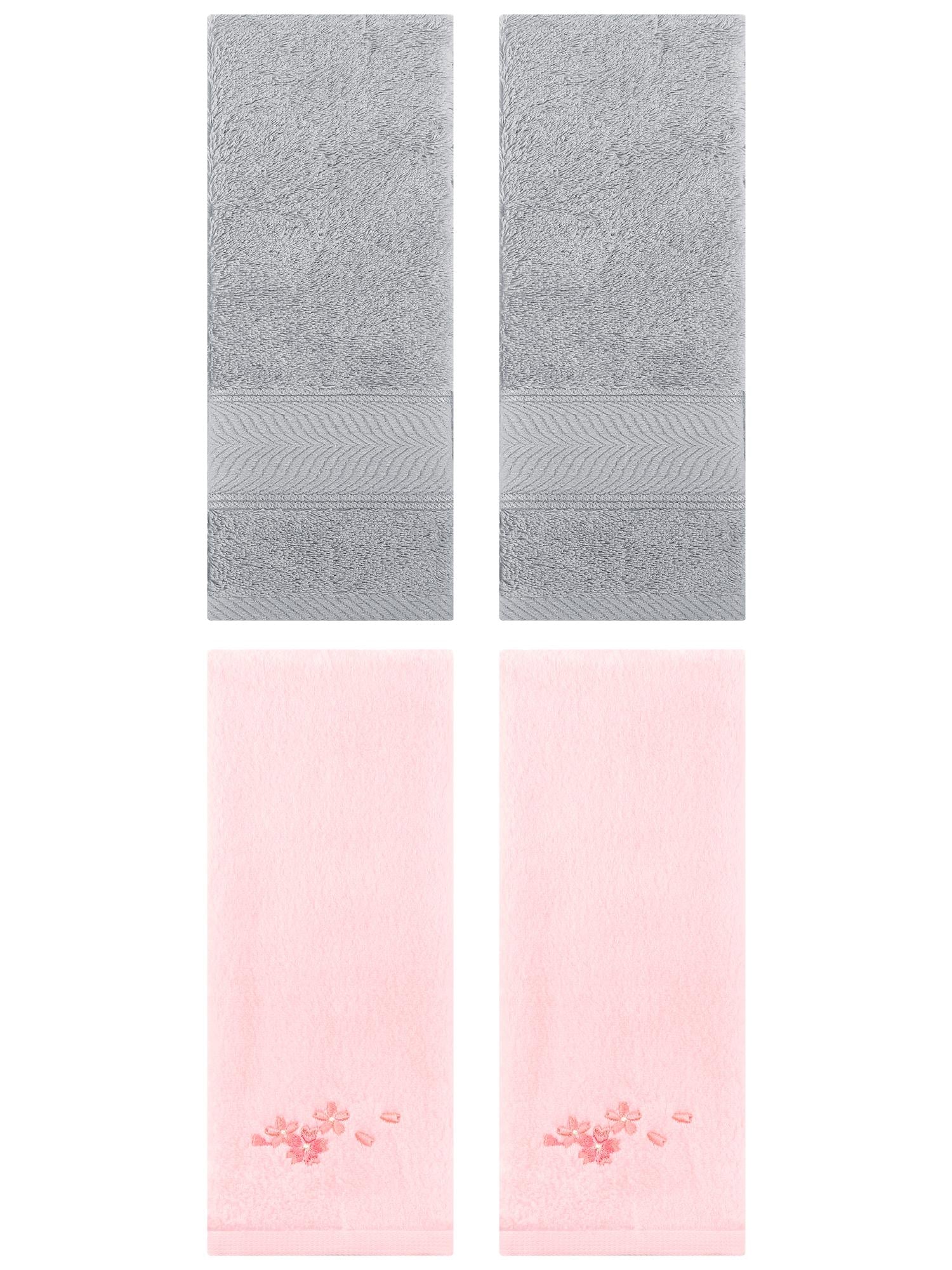 Unique Bargains 4 Pcs Striped Hand Towel Set Light Grey/Pink 14" x 30"/13" x 29"