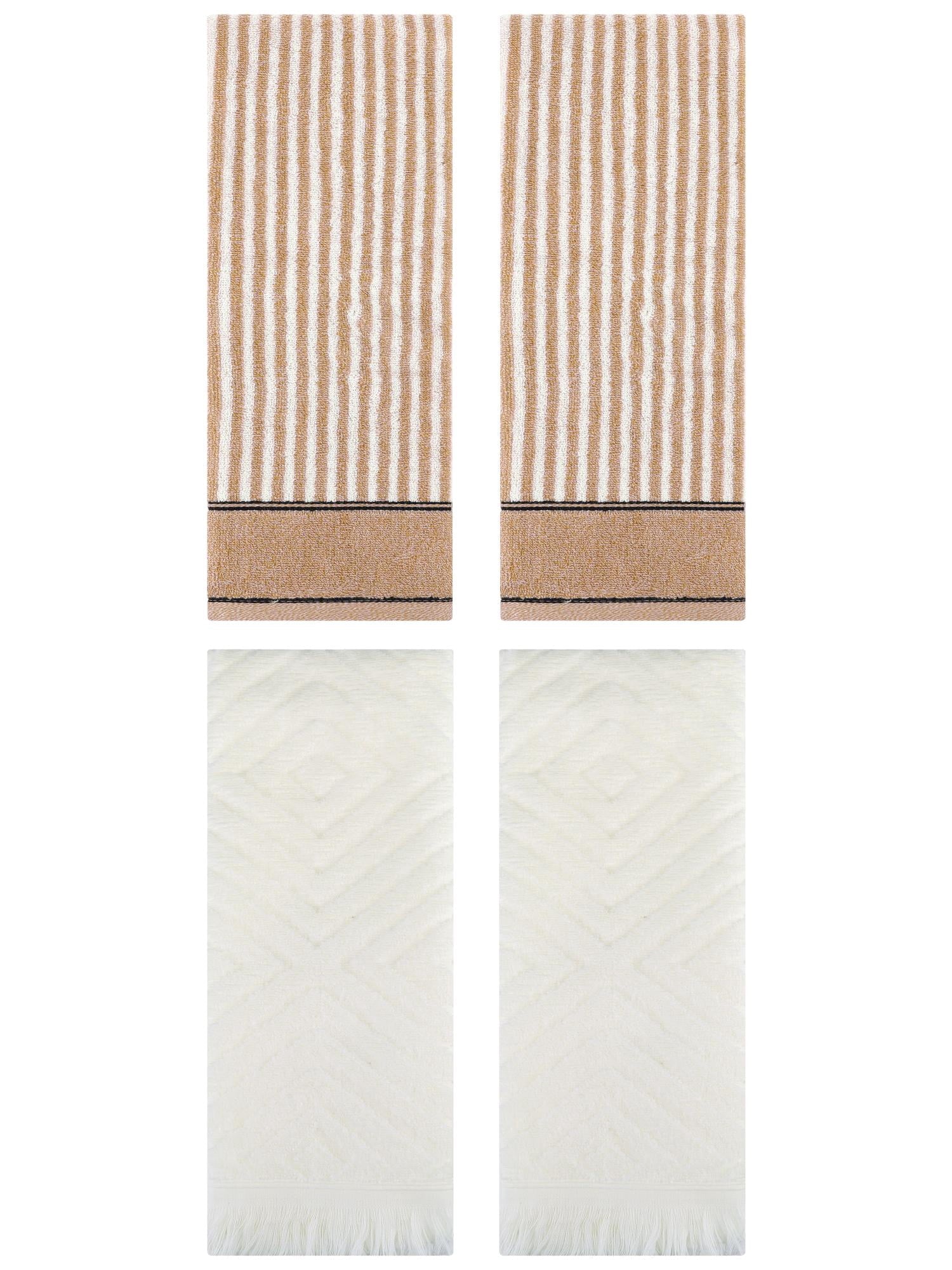 Unique Bargains 4 Pcs Striped Pattern Soft Hand Towels 13 x 29 Inch Brown/Beige