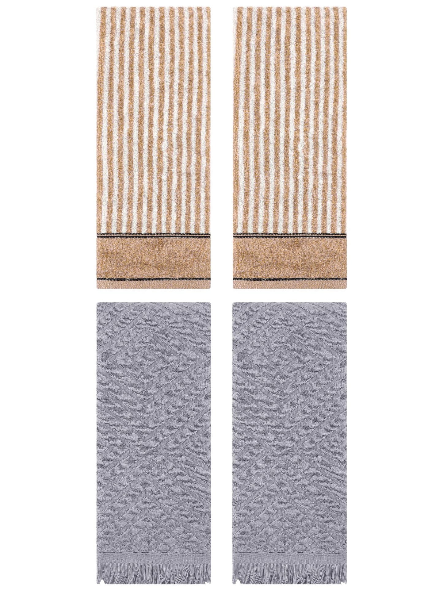Unique Bargains 4 Pcs Striped Pattern Soft Hand Towels 13 x 29 Inch Brown/Grey