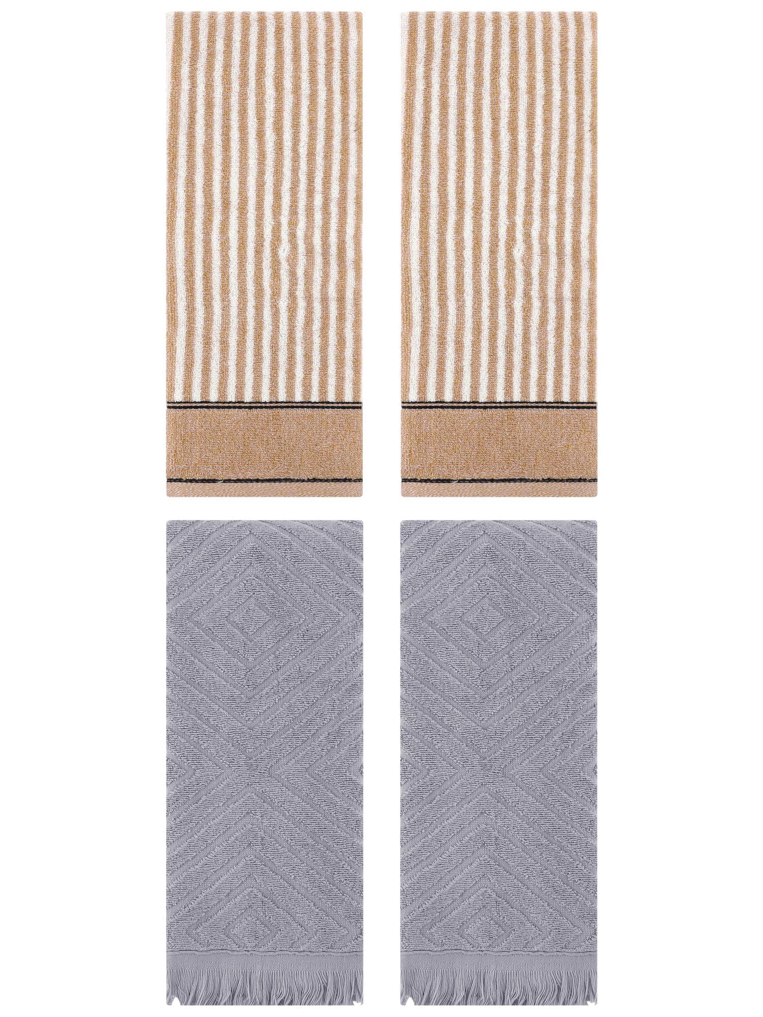 Unique Bargains 4 Pcs Striped Pattern Soft Hand Towels 13 x 29 Inch Brown/Grey