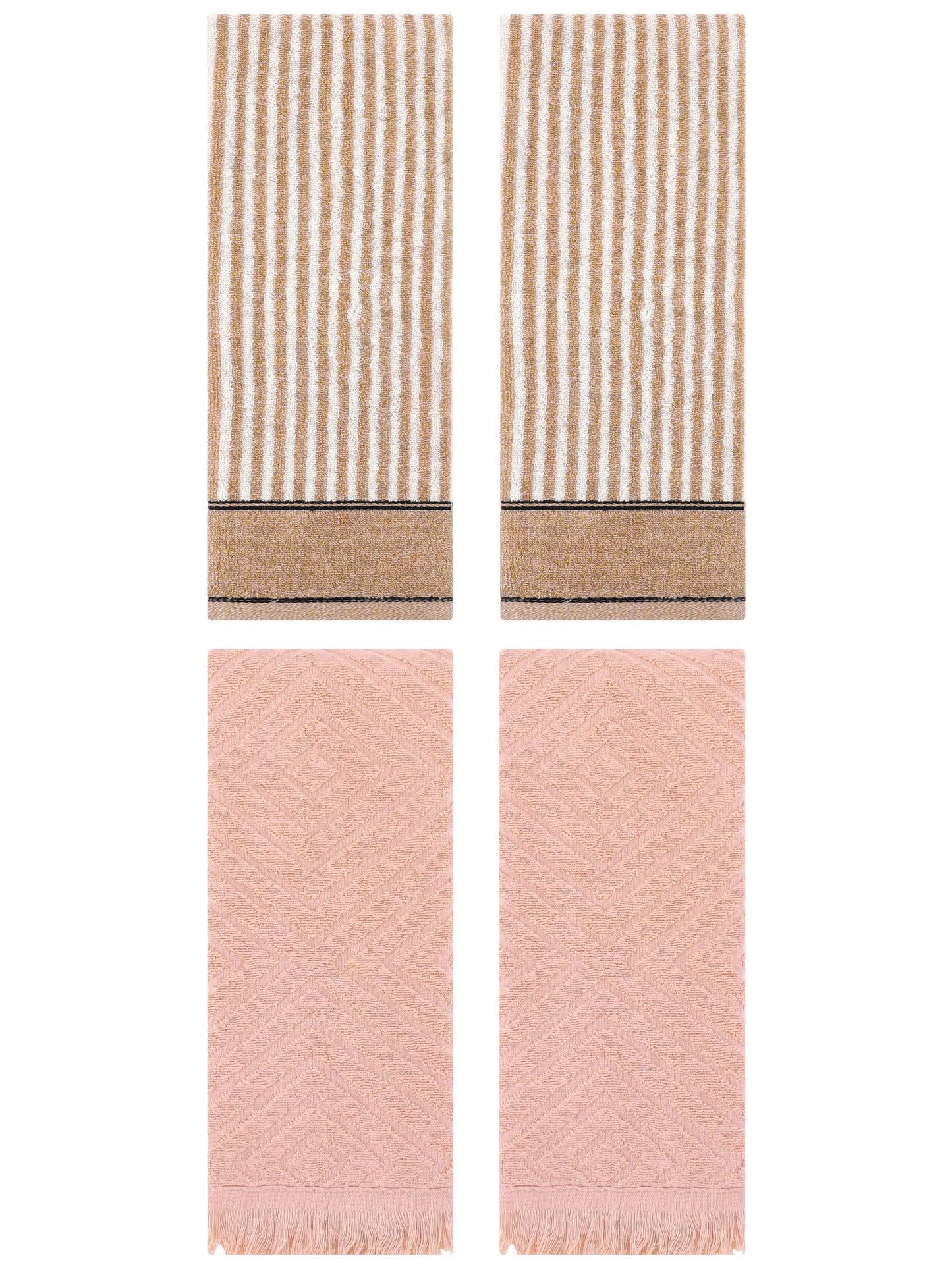 Unique Bargains 4 Pcs Striped Pattern Soft Hand Towels 13 x 29 Inch Brown/Orange