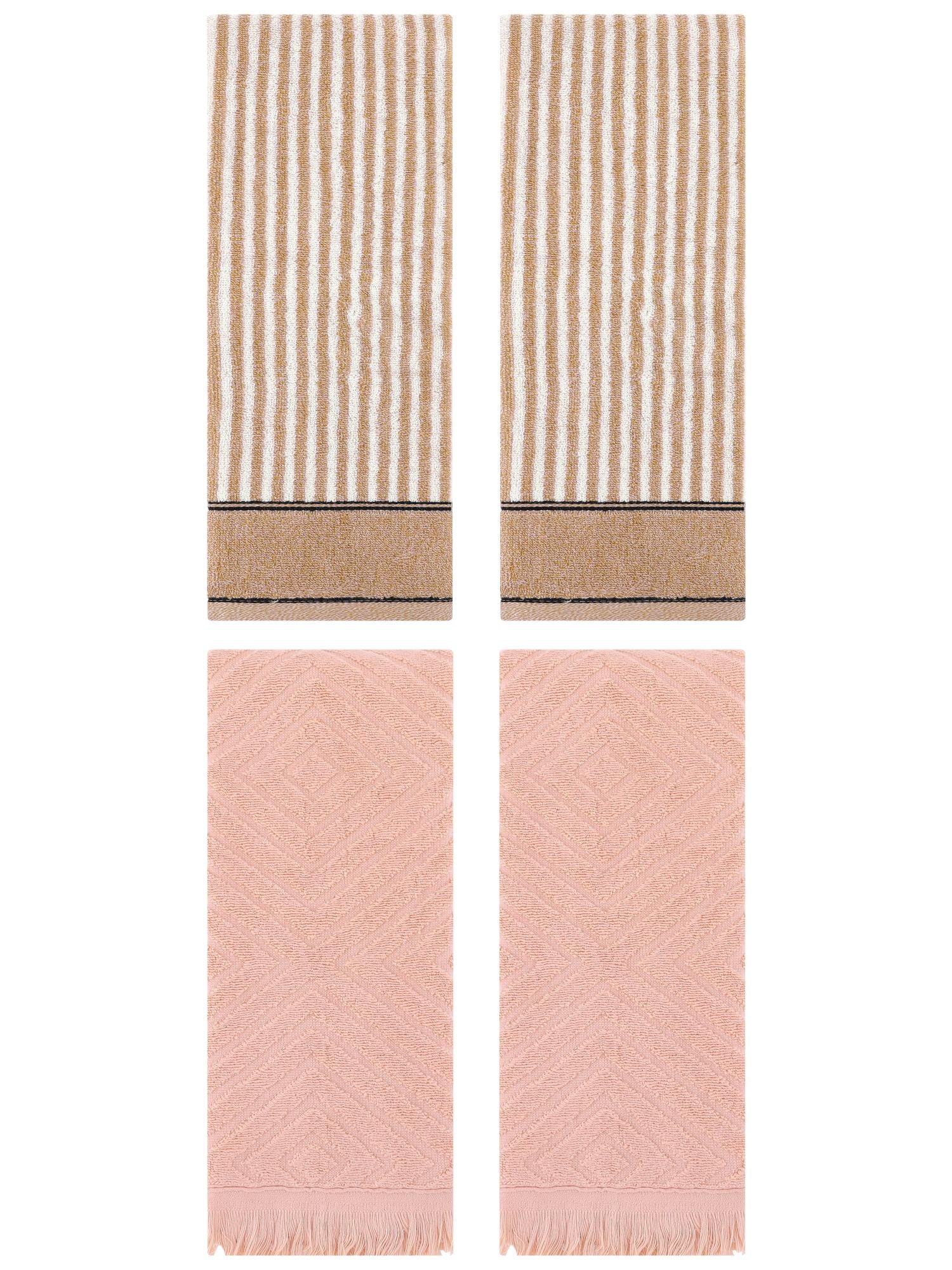 Unique Bargains 4 Pcs Striped Pattern Soft Hand Towels 13 x 29 Inch Brown/Orange