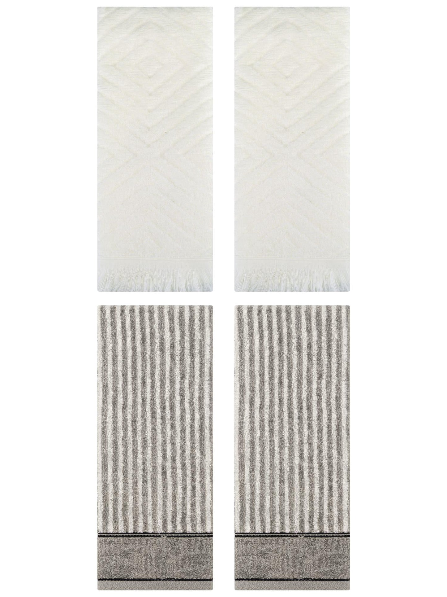 Unique Bargains 4 Pcs Striped Pattern Soft Hand Towels 13 x 29 Inch Grey/Beige