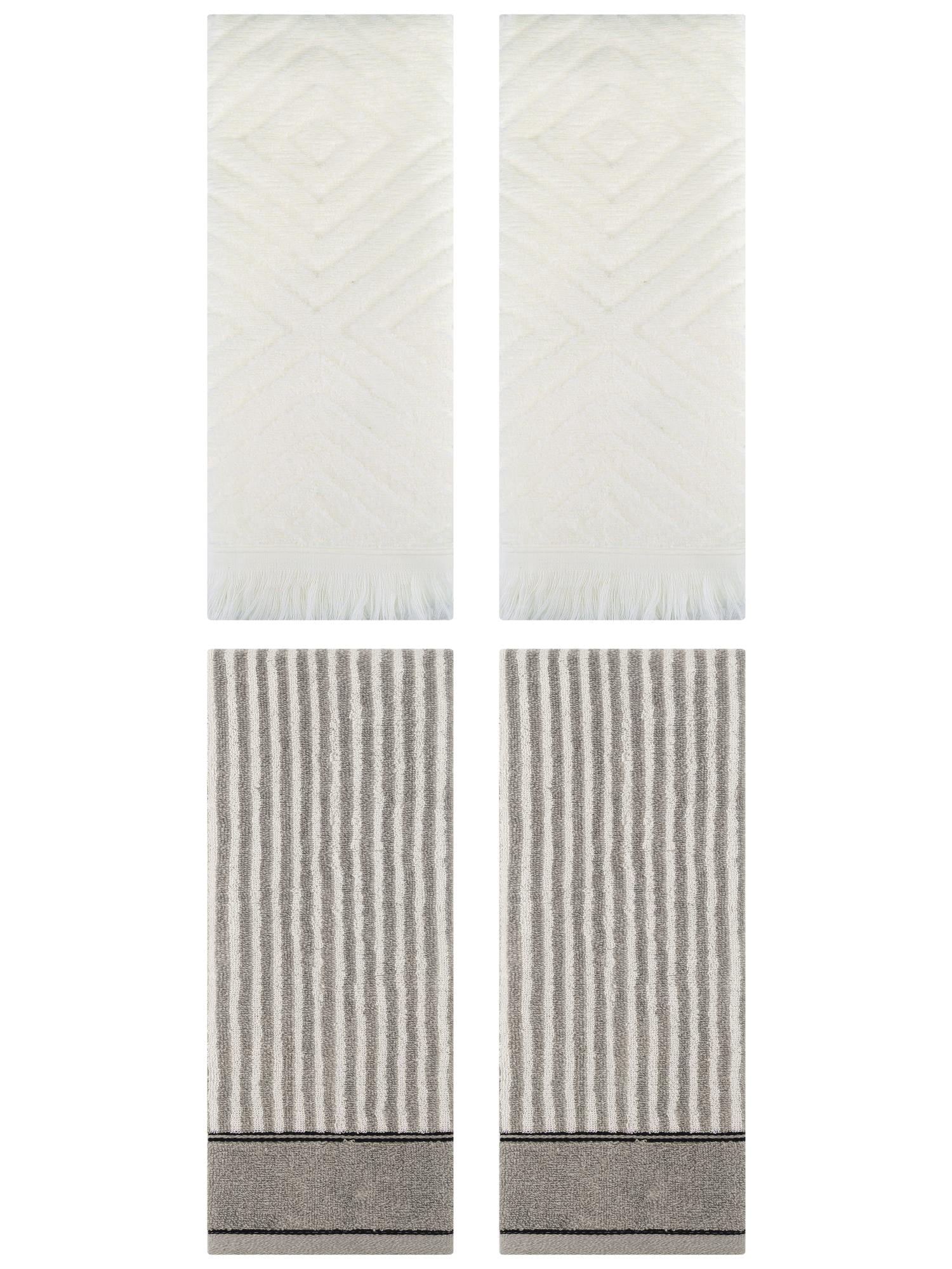 Unique Bargains 4 Pcs Striped Pattern Soft Hand Towels 13 x 29 Inch Grey/Beige