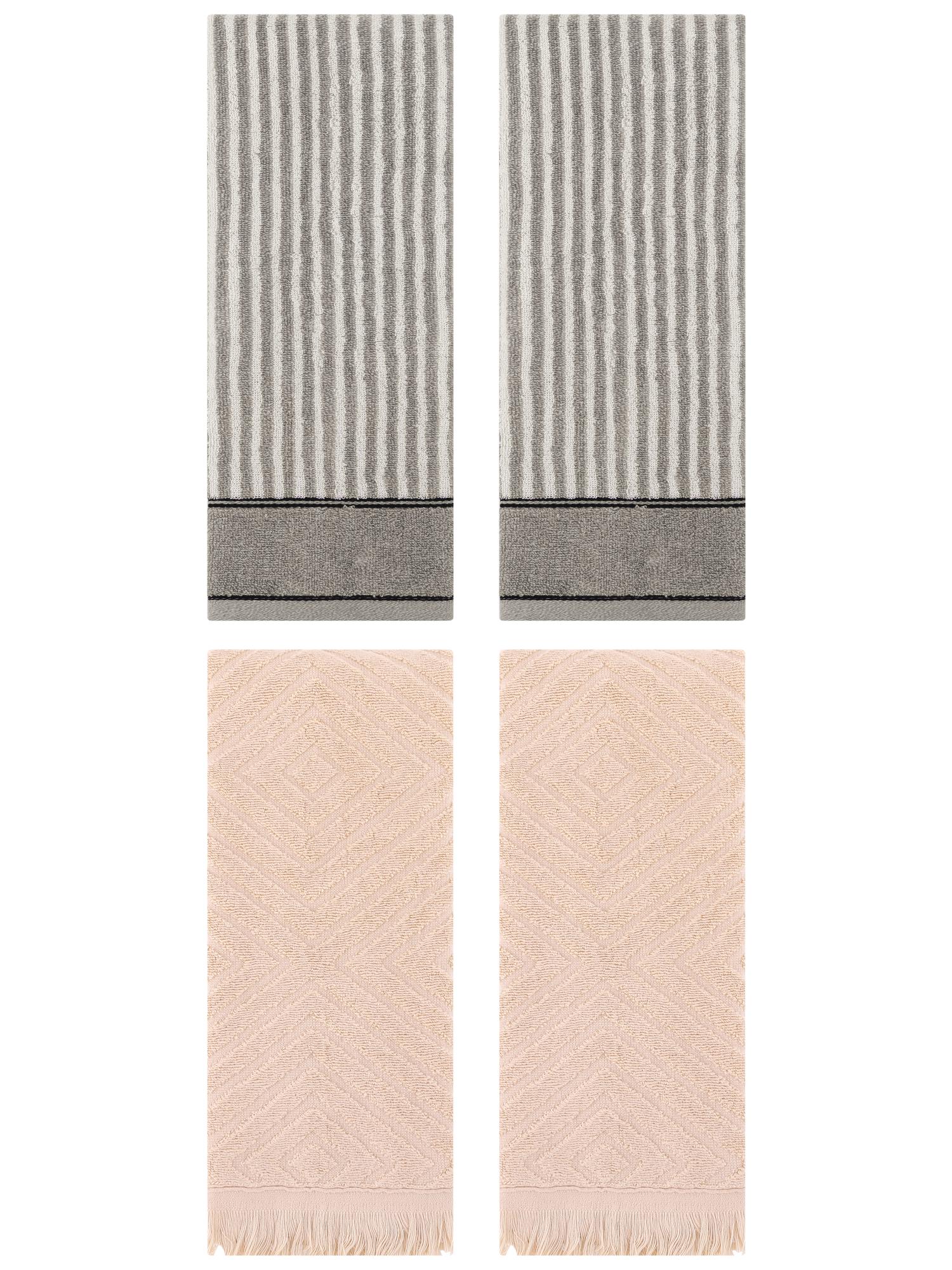 Unique Bargains 4 Pcs Striped Pattern Soft Hand Towels 13 x 29 Inch Grey/Brown