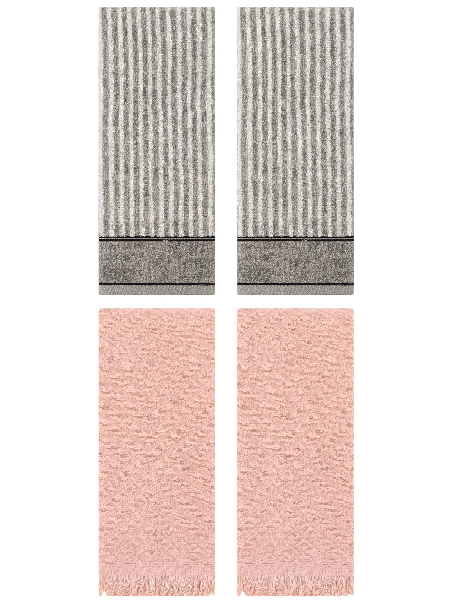 Unique Bargains 4 Pcs Striped Pattern Soft Hand Towels 13 x 29 Inch Grey/Orange