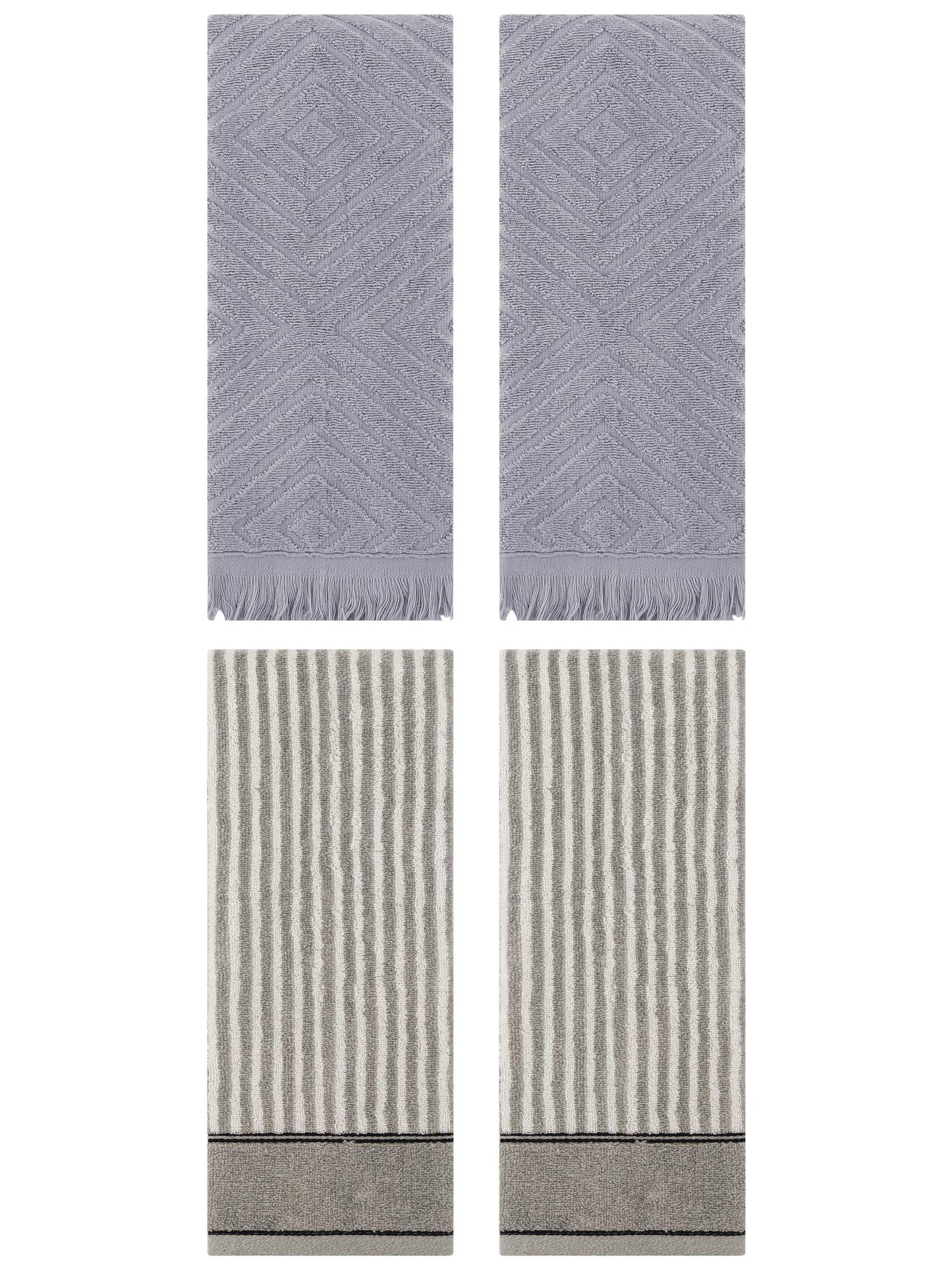 Unique Bargains 4 Pcs Striped Pattern Soft Hand Towels 13 x 29 Inch Grey