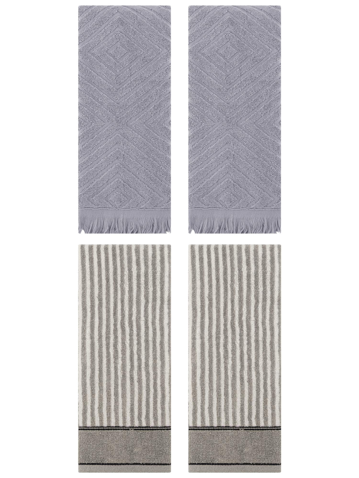 Unique Bargains 4 Pcs Striped Pattern Soft Hand Towels 13 x 29 Inch Grey