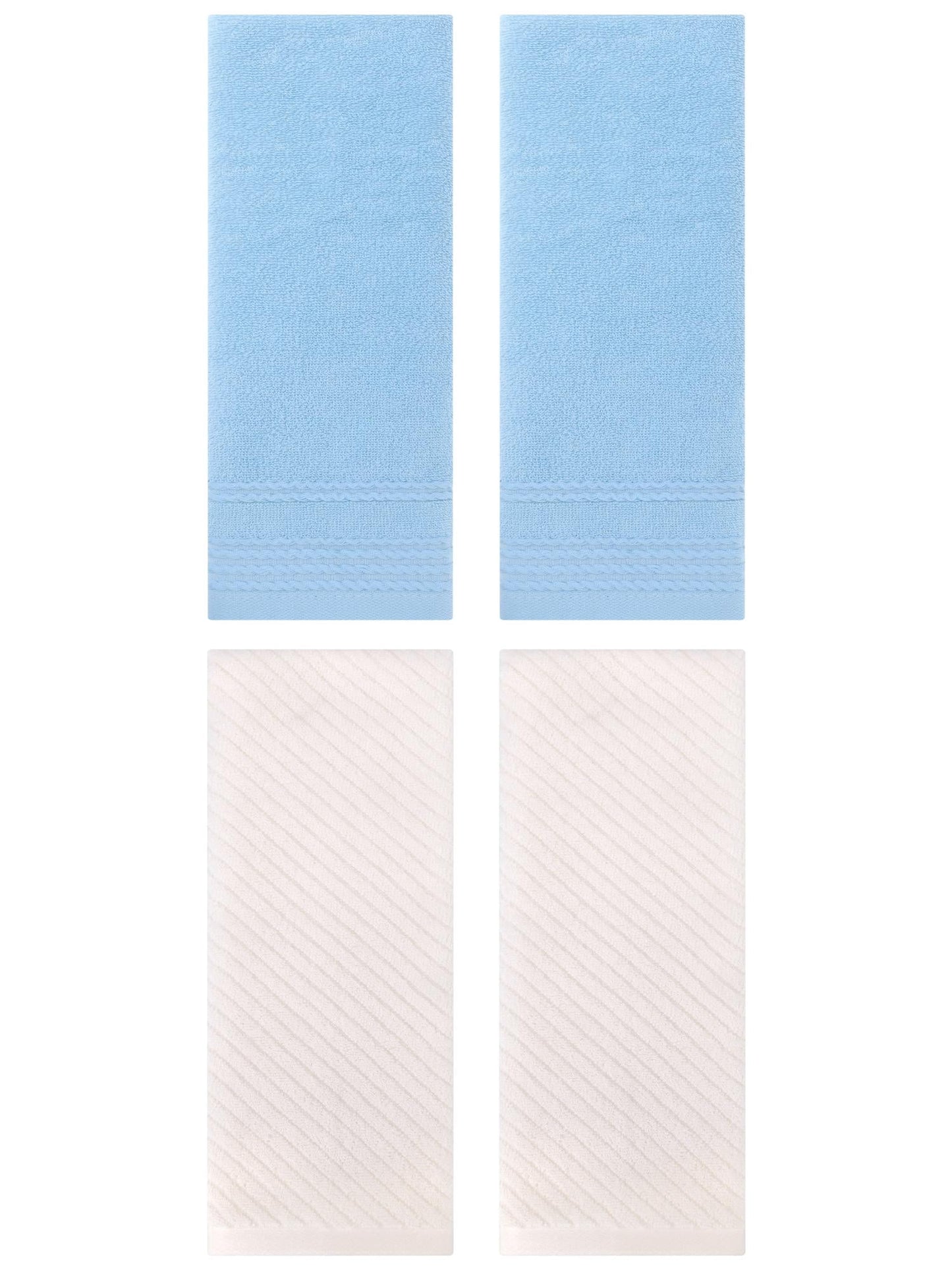 Unique Bargains 4 Pcs Striped Quick Drying Non-Linting Hand Towel 14" x 30" Blue/Beige