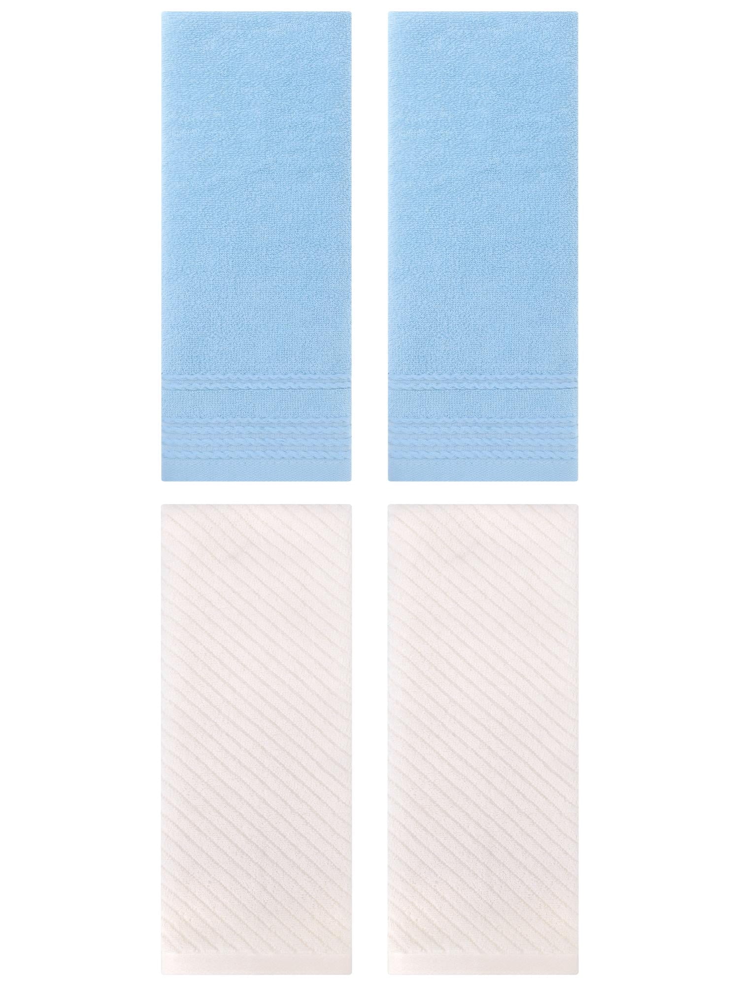 Unique Bargains 4 Pcs Striped Quick Drying Non-Linting Hand Towel 14" x 30" Blue/Beige