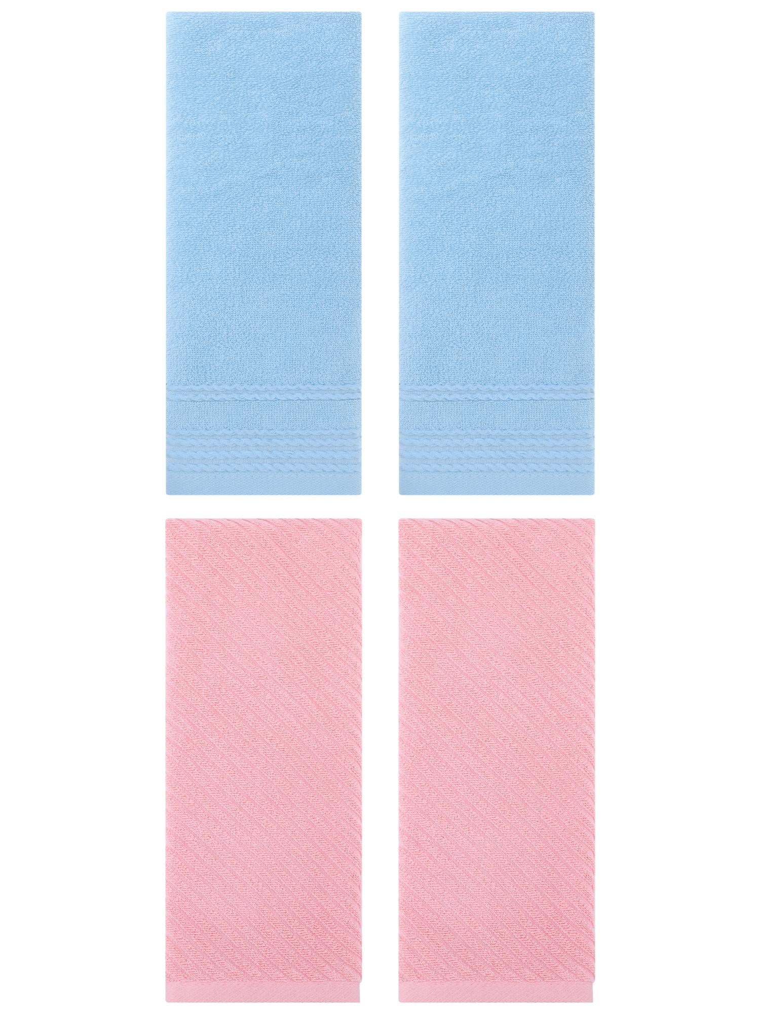 Unique Bargains 4 Pcs Striped Quick Drying Non-Linting Hand Towel 14" x 30" Blue/Pink