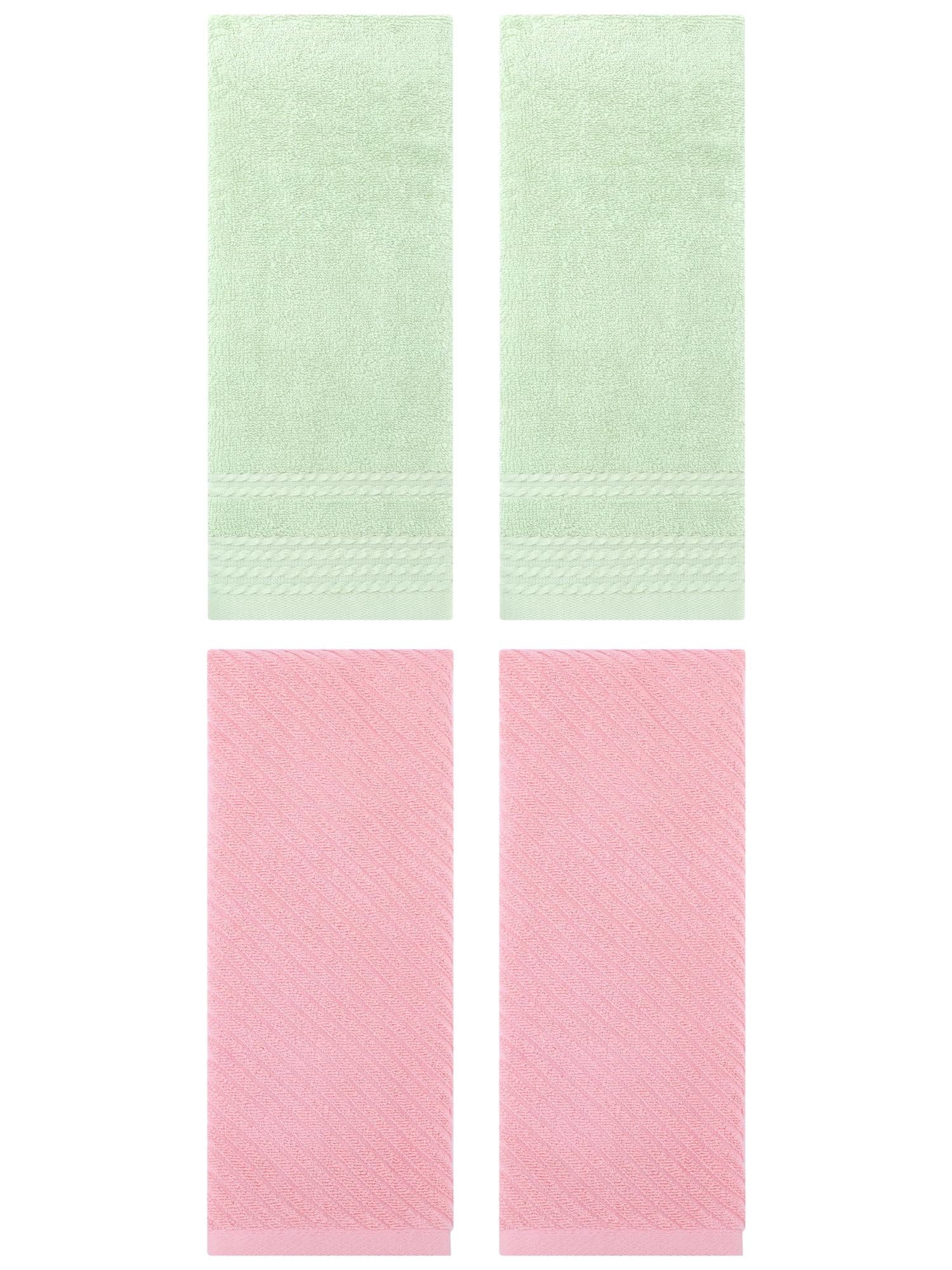 Unique Bargains 4 Pcs Striped Quick Drying Non-Linting Hand Towel 14" x 30" Green/Pink