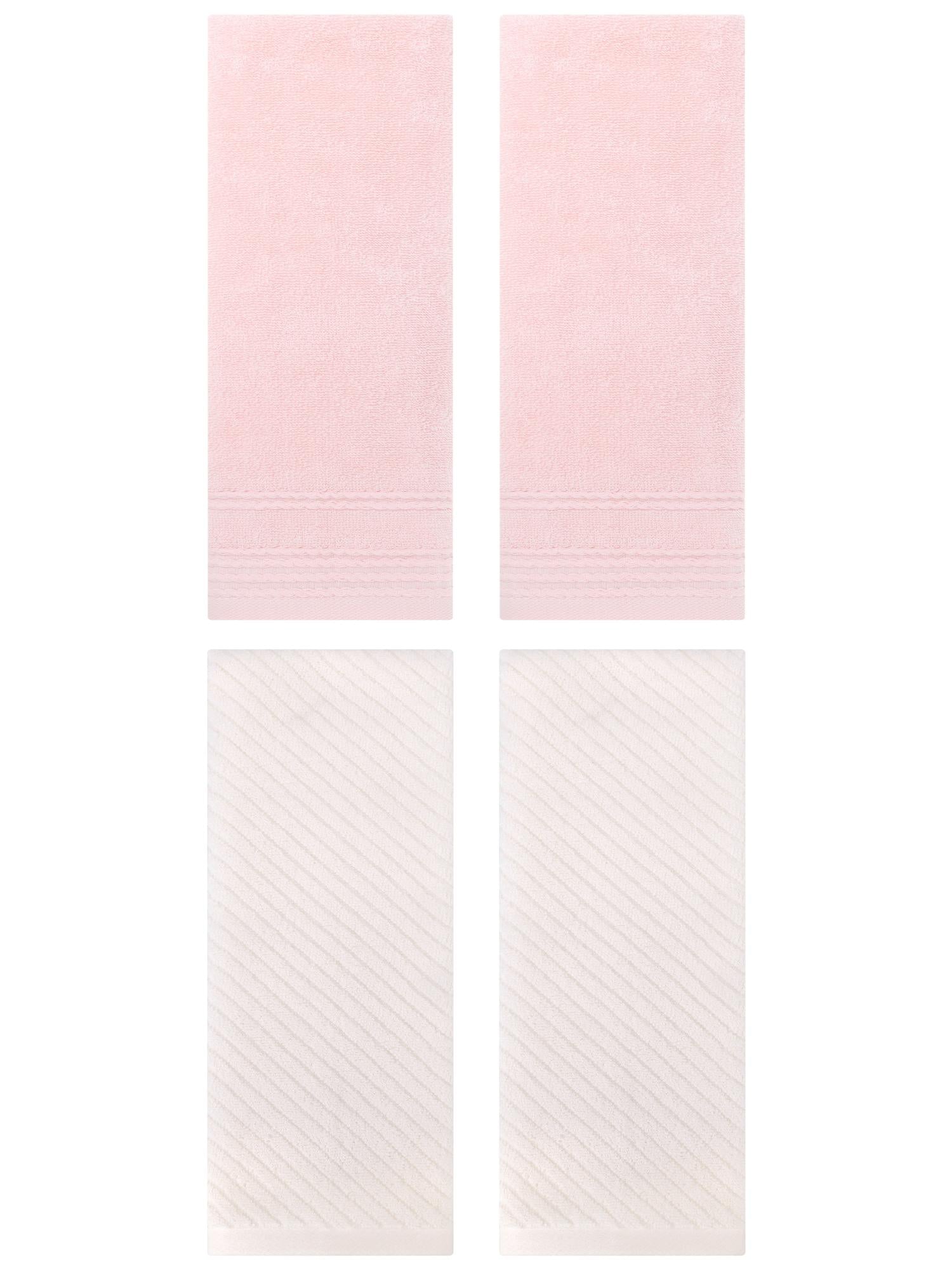 Unique Bargains 4 Pcs Striped Quick Drying Non-Linting Hand Towel 14" x 30" Pink/Beige