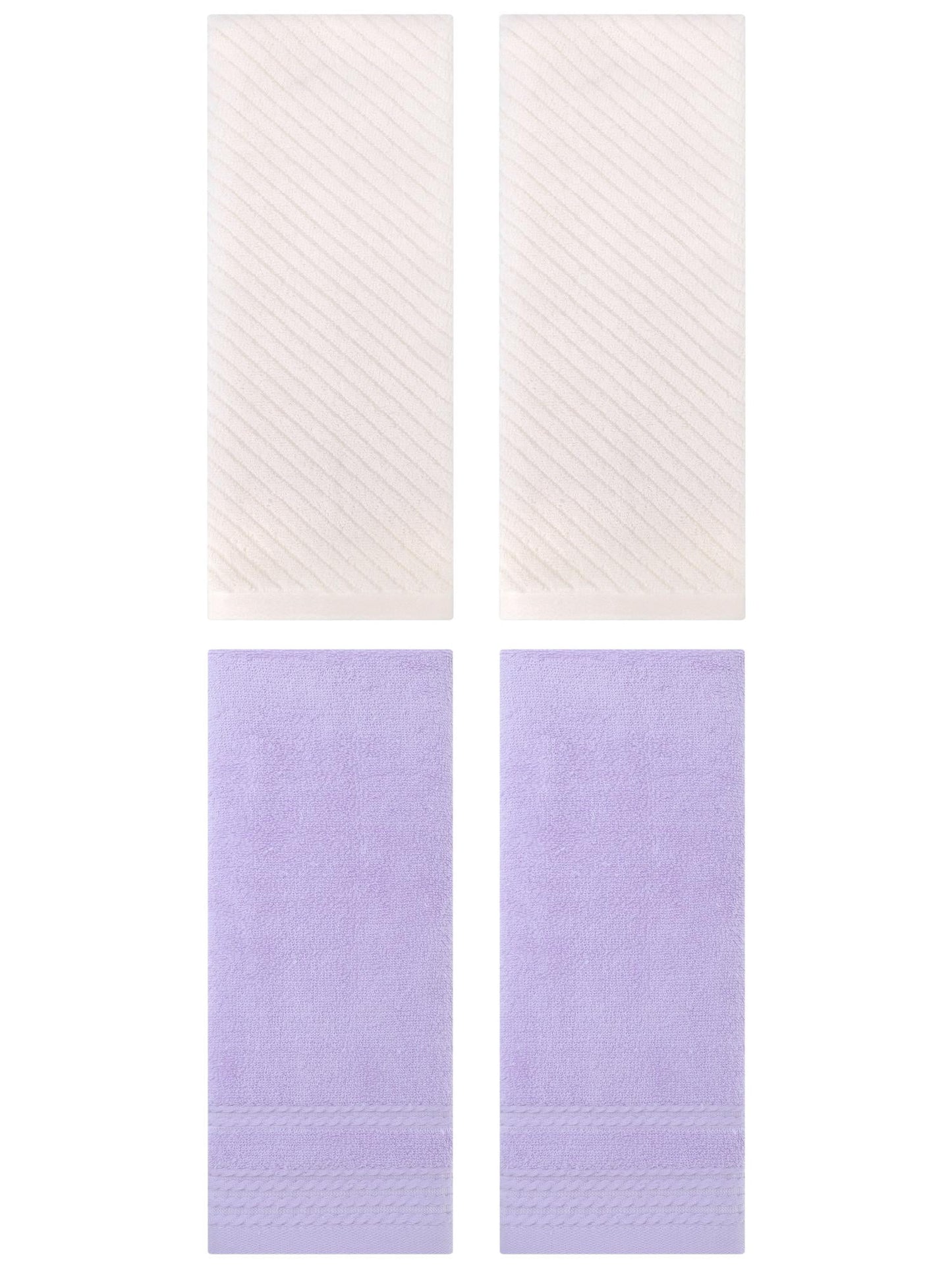 Unique Bargains 4 Pcs Striped Quick Drying Non-Linting Hand Towel 14" x 30" Purple/Beige
