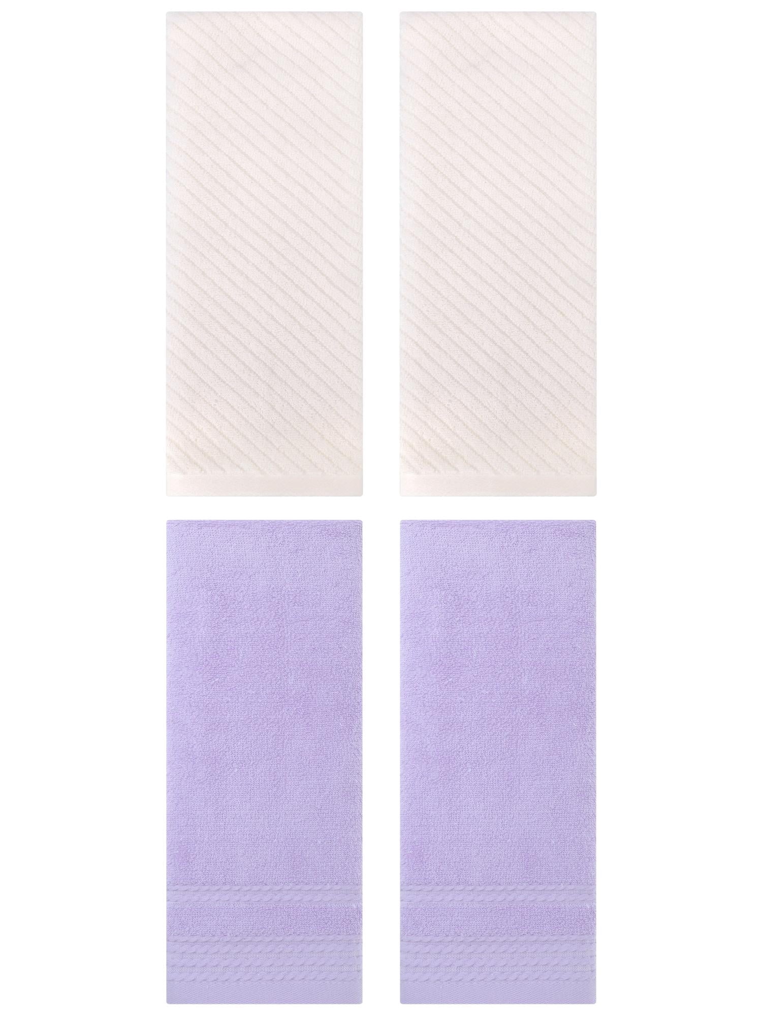 Unique Bargains 4 Pcs Striped Quick Drying Non-Linting Hand Towel 14" x 30" Purple/Beige