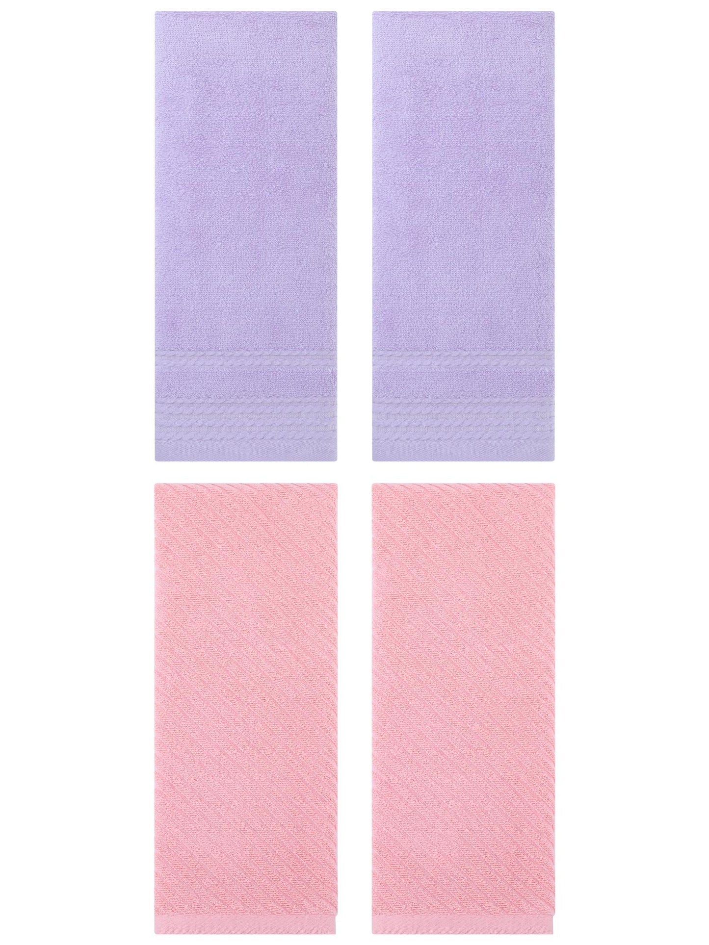 Unique Bargains 4 Pcs Striped Quick Drying Non-Linting Hand Towel 14" x 30" Purple/Pink