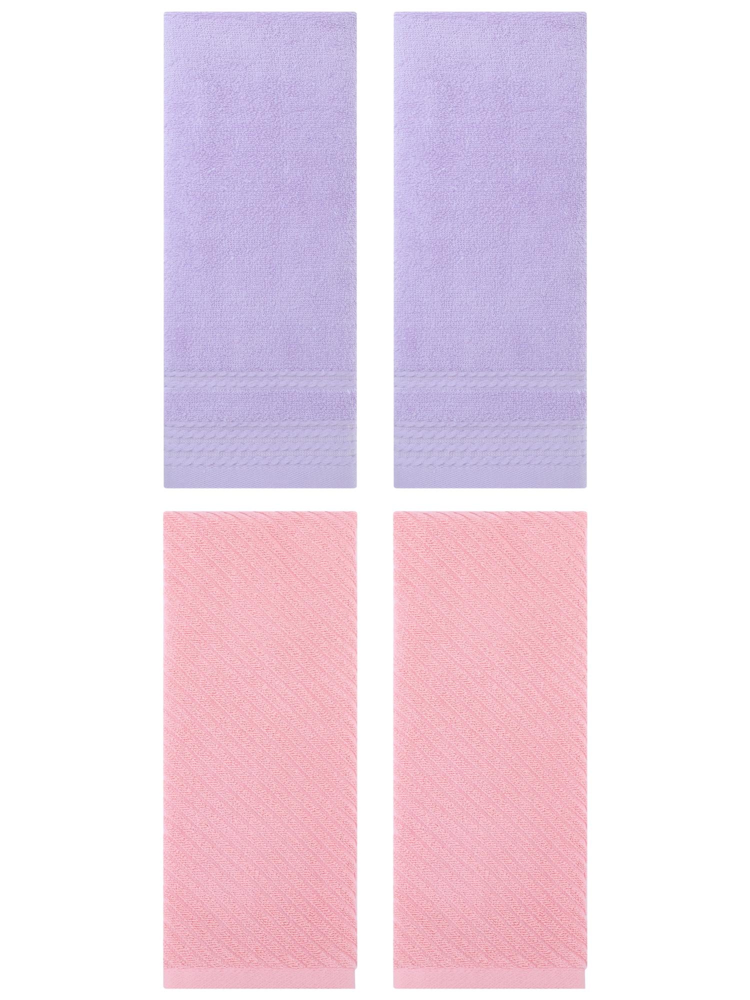 Unique Bargains 4 Pcs Striped Quick Drying Non-Linting Hand Towel 14" x 30" Purple/Pink