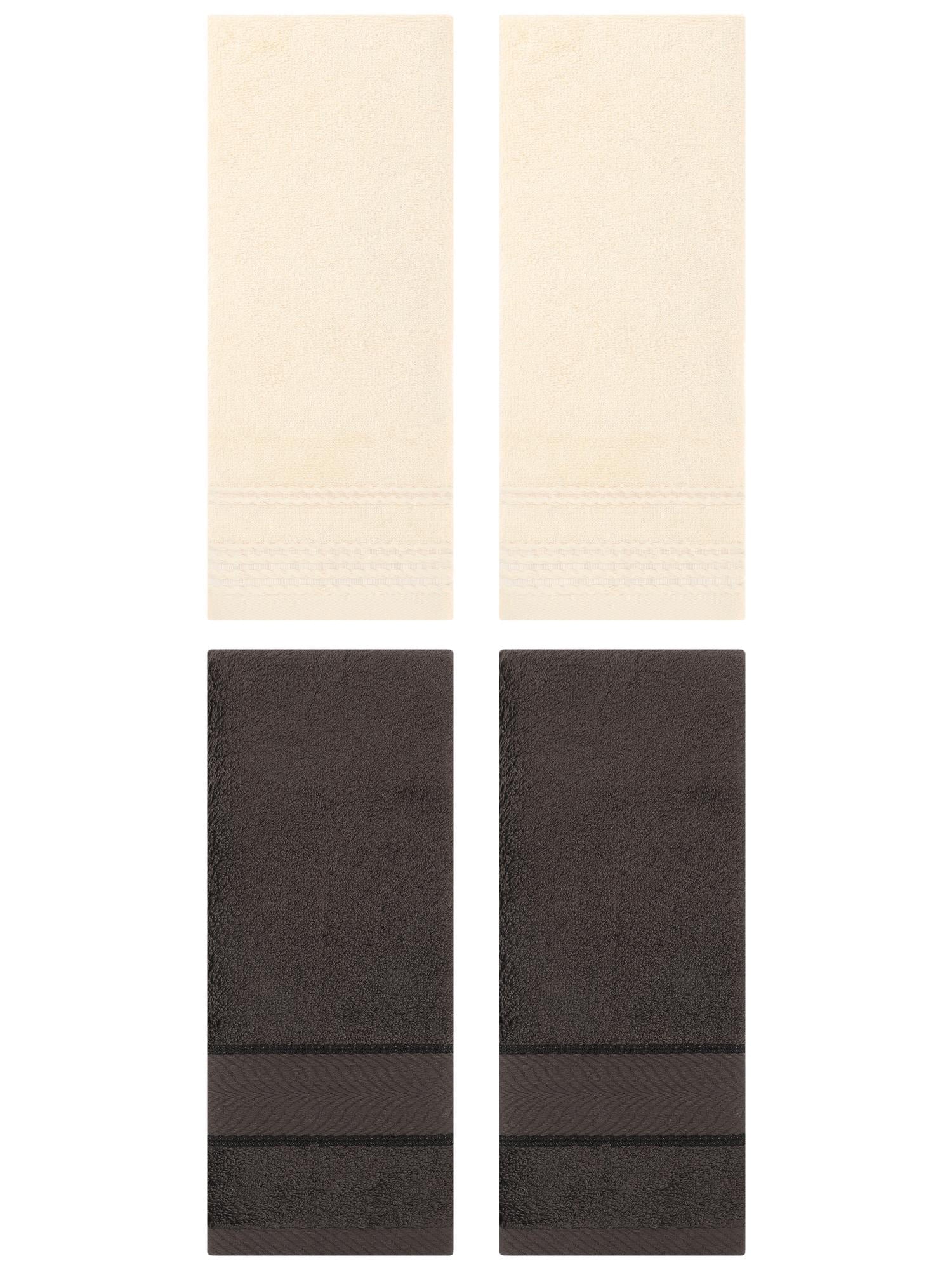 Unique Bargains 4 Pcs Striped Quick Drying Non-Linting Hand Towel Beige/Dark Brown