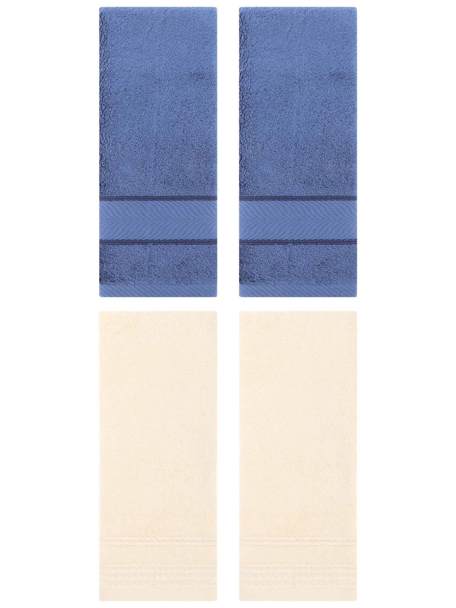 Unique Bargains 4 Pcs Striped Quick Drying Non-Linting Hand Towel Beige/Light Blue