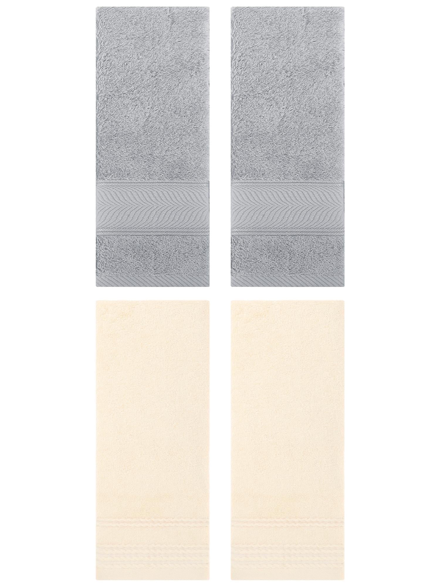 Unique Bargains 4 Pcs Striped Quick Drying Non-Linting Hand Towel Beige/Light Grey