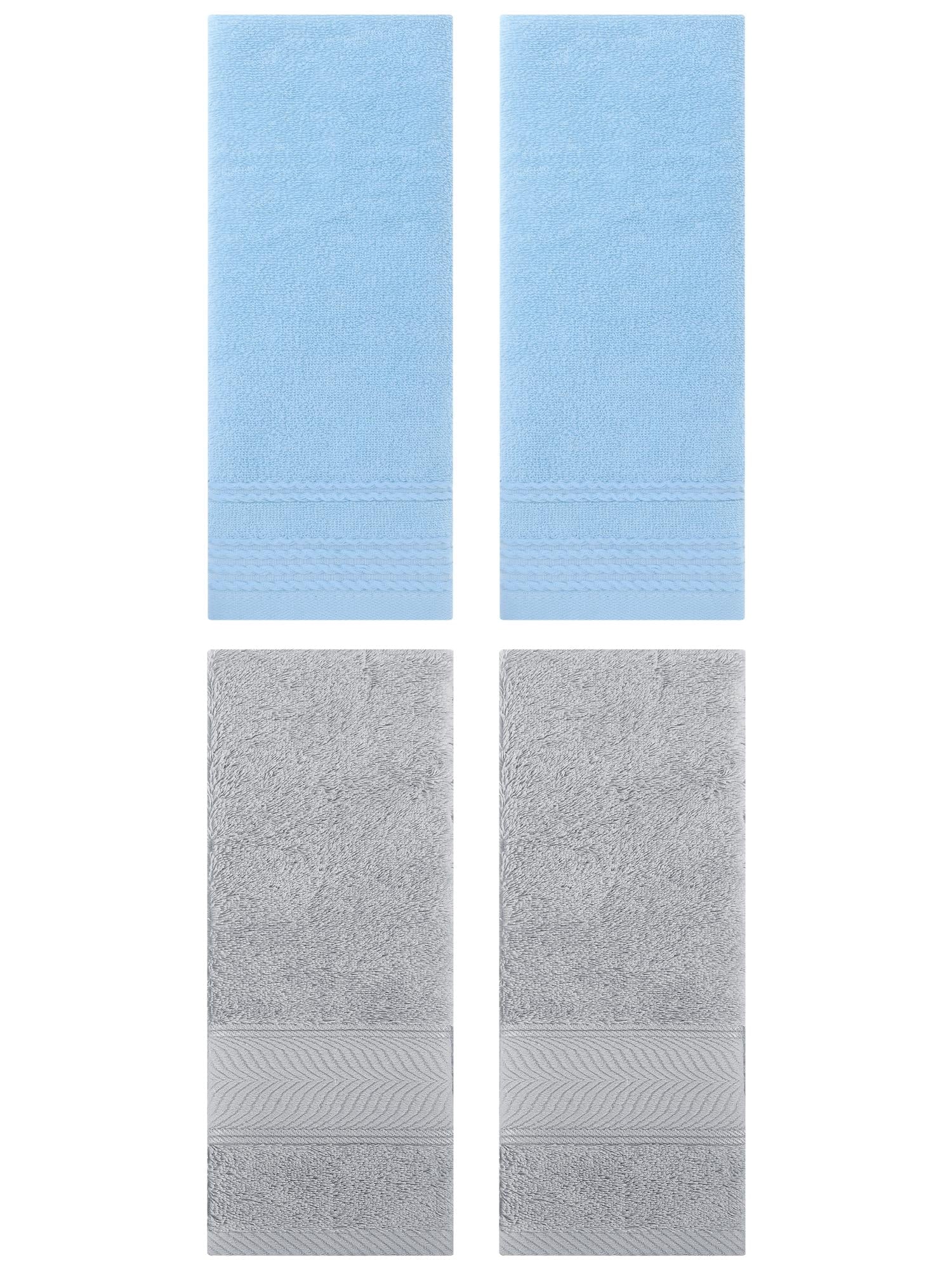 Unique Bargains 4 Pcs Striped Quick Drying Non-Linting Hand Towel Blue/Light Grey
