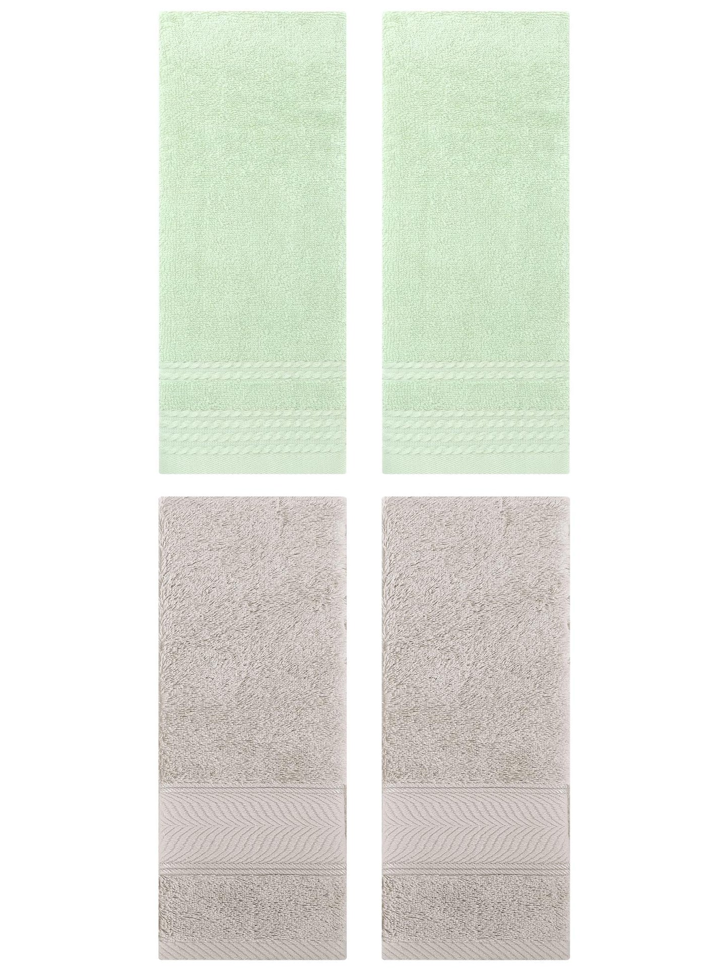 Unique Bargains 4 Pcs Striped Quick Drying Non-Linting Hand Towel Green/Light Brown