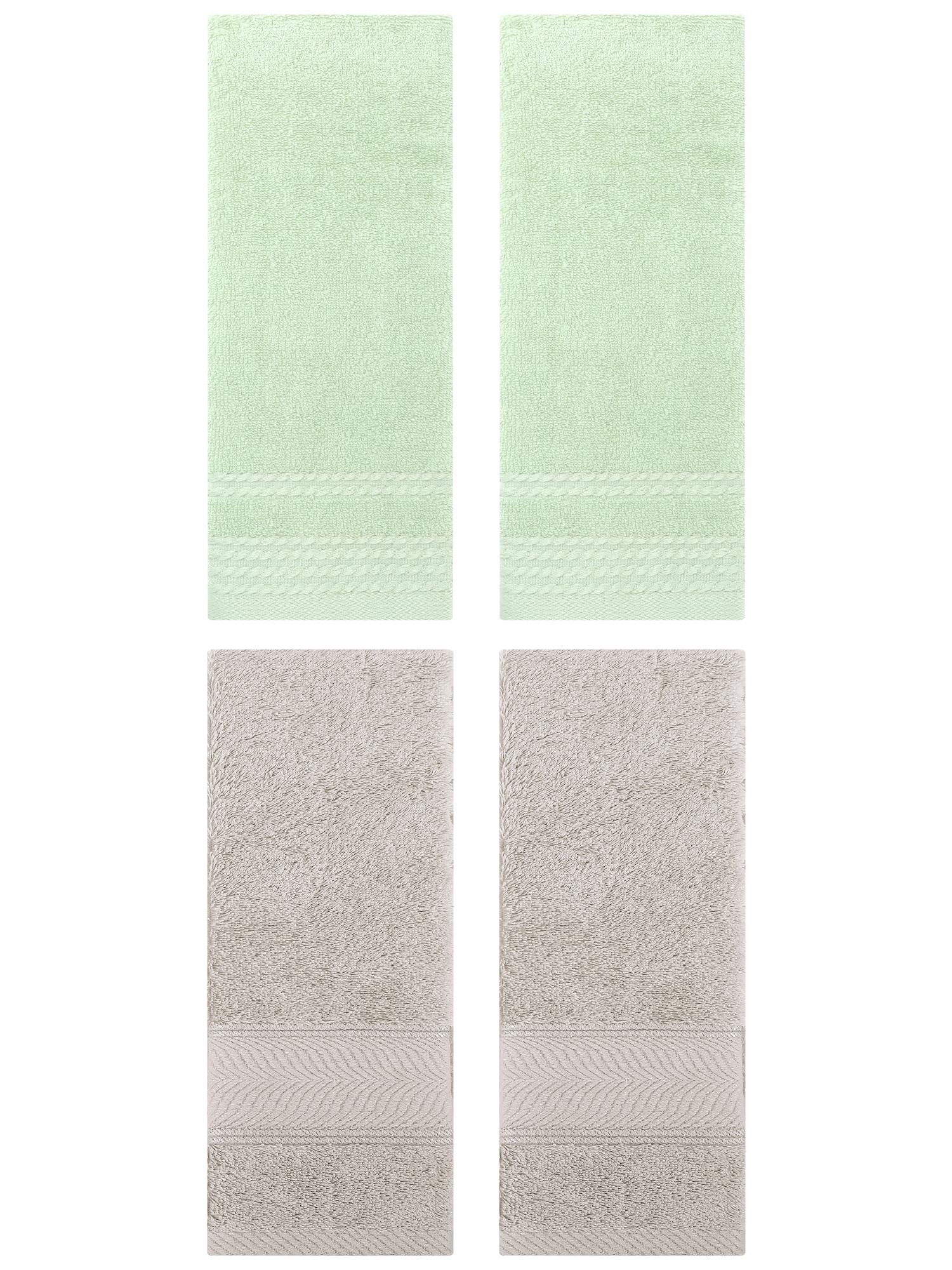 Unique Bargains 4 Pcs Striped Quick Drying Non-Linting Hand Towel Green/Light Brown