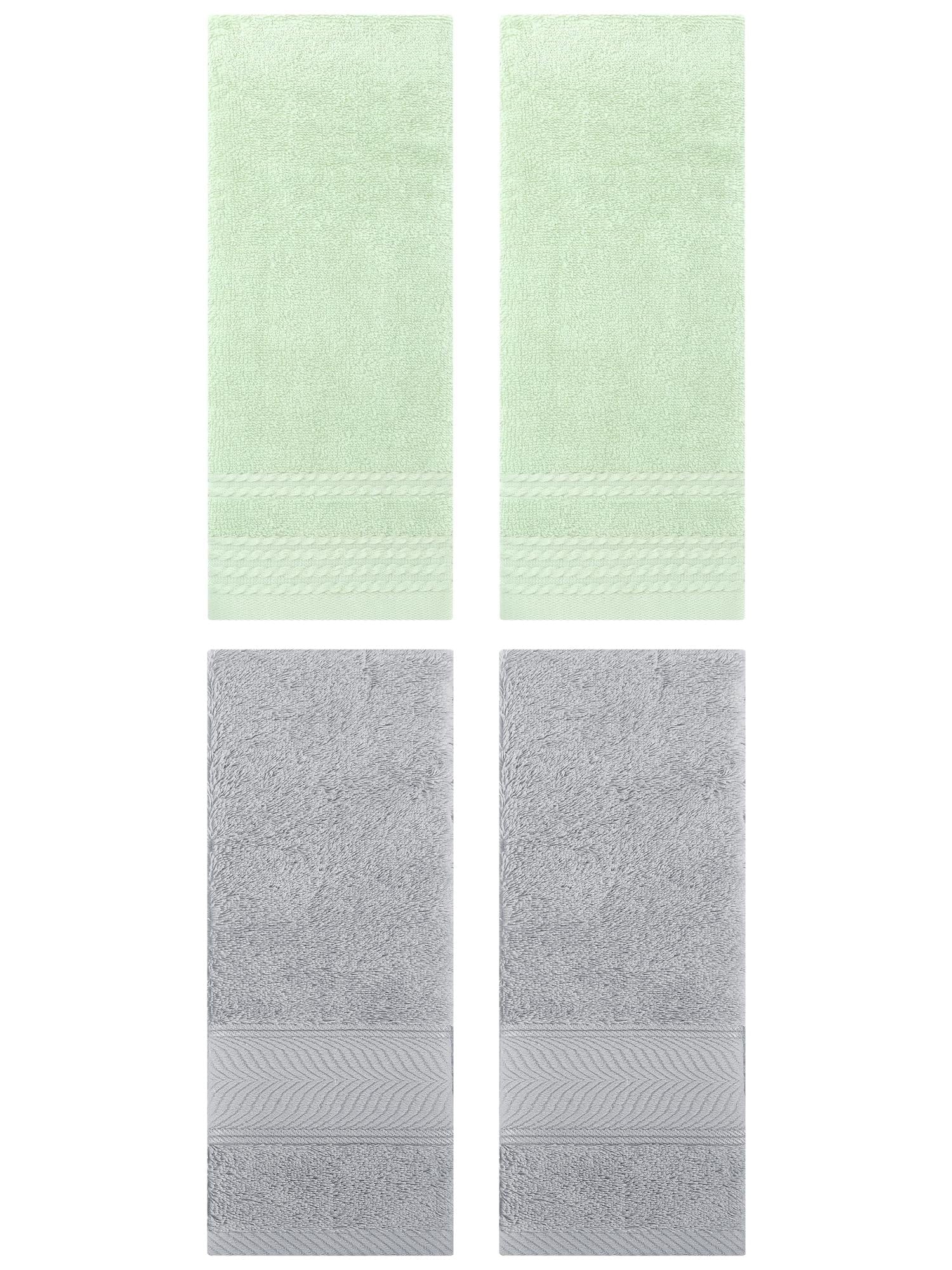 Unique Bargains 4 Pcs Striped Quick Drying Non-Linting Hand Towel Green/Light Grey