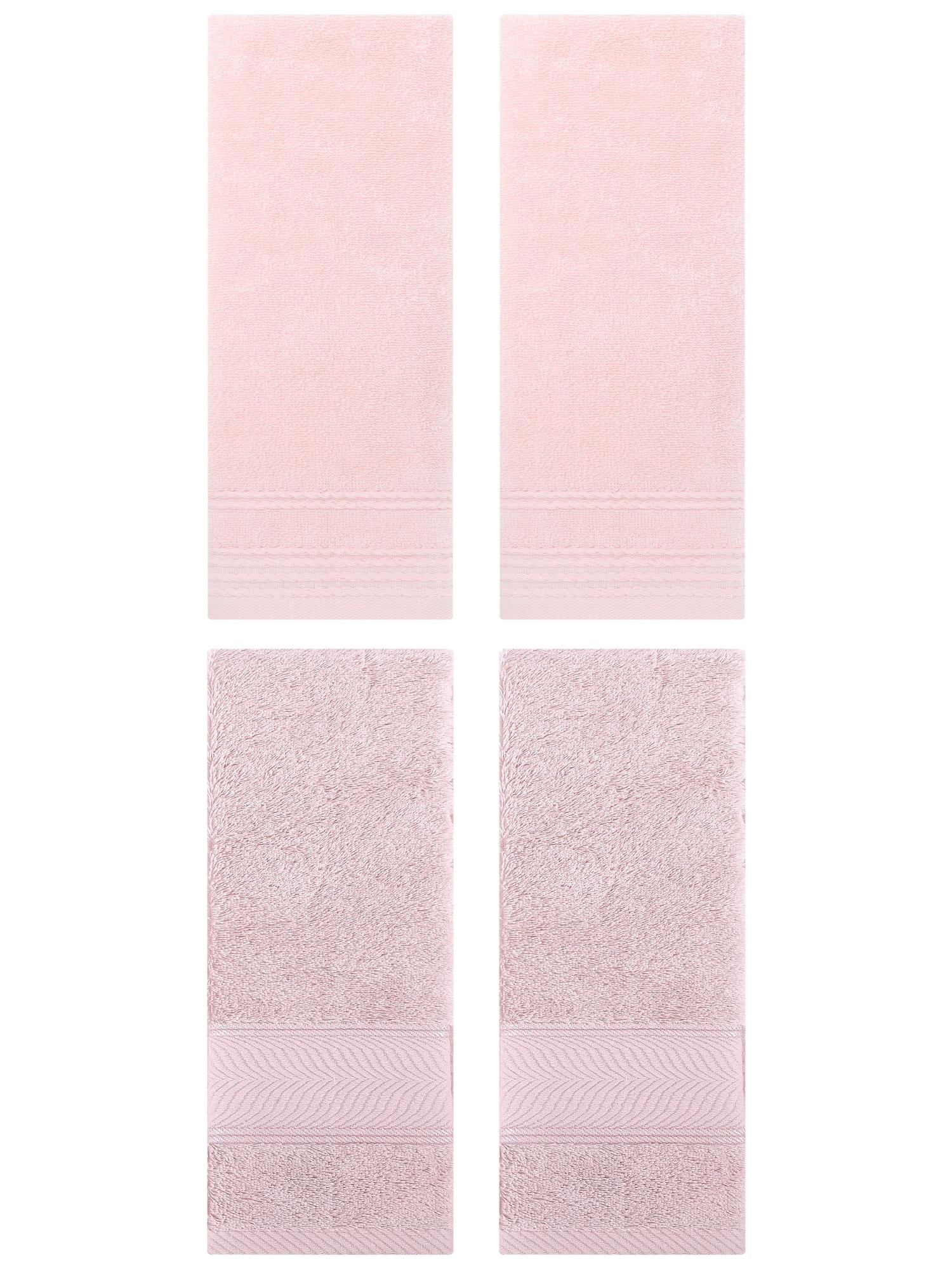 Unique Bargains 4 Pcs Striped Quick Drying Non-Linting Hand Towel Pink/Light Pink