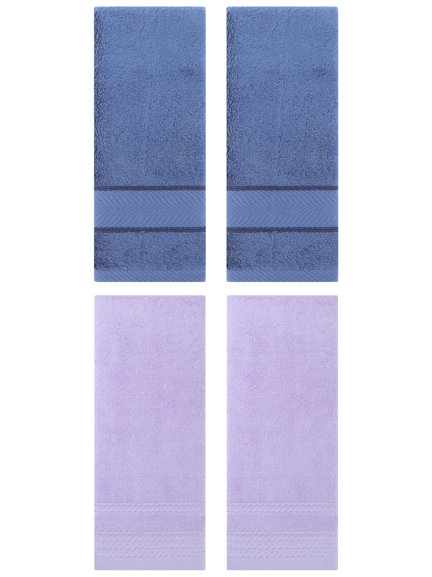 Unique Bargains 4 Pcs Striped Quick Drying Non-Linting Hand Towel Purple/Light Blue