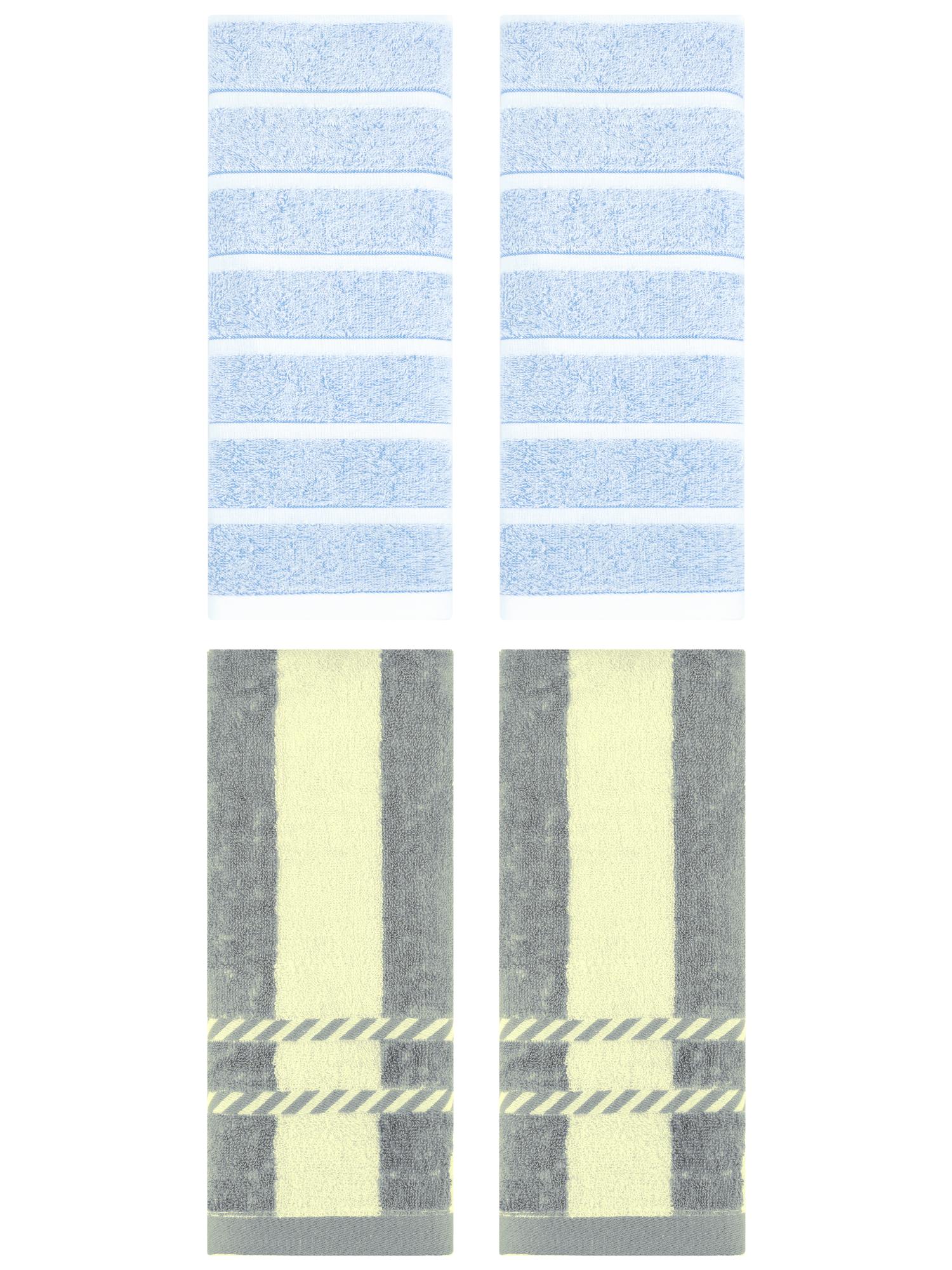 Unique Bargains 4 Pcs Striped Soft Hand Towel Set Blue/Grey 13" x 29"/15" x 35"