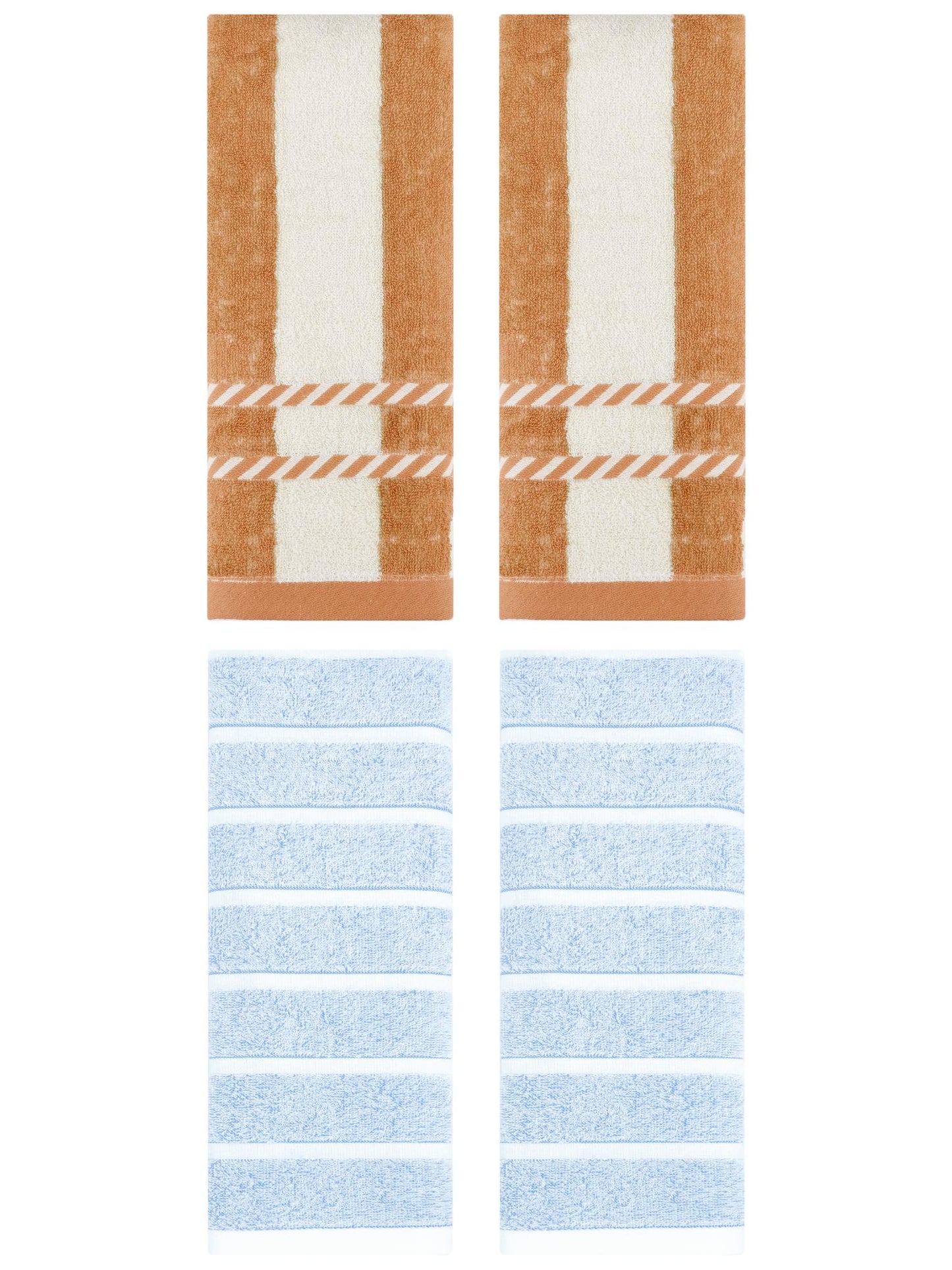Unique Bargains 4 Pcs Striped Soft Hand Towel Set Blue/Yellow 13" x 29"/15" x 35"
