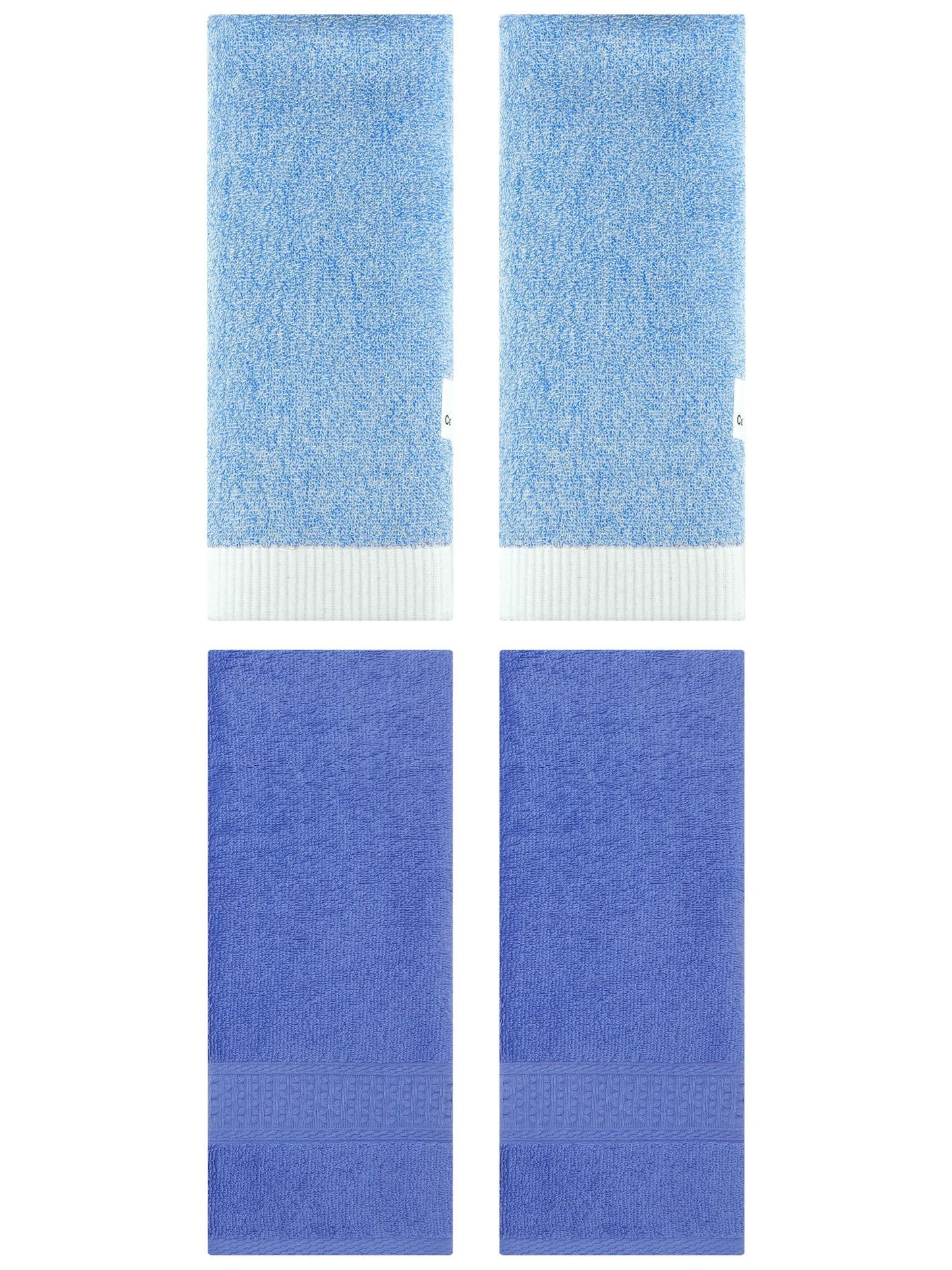 Unique Bargains 4 Pcs Textured Cotton Hand Towel Blue 13" x 30"/13" x 29"
