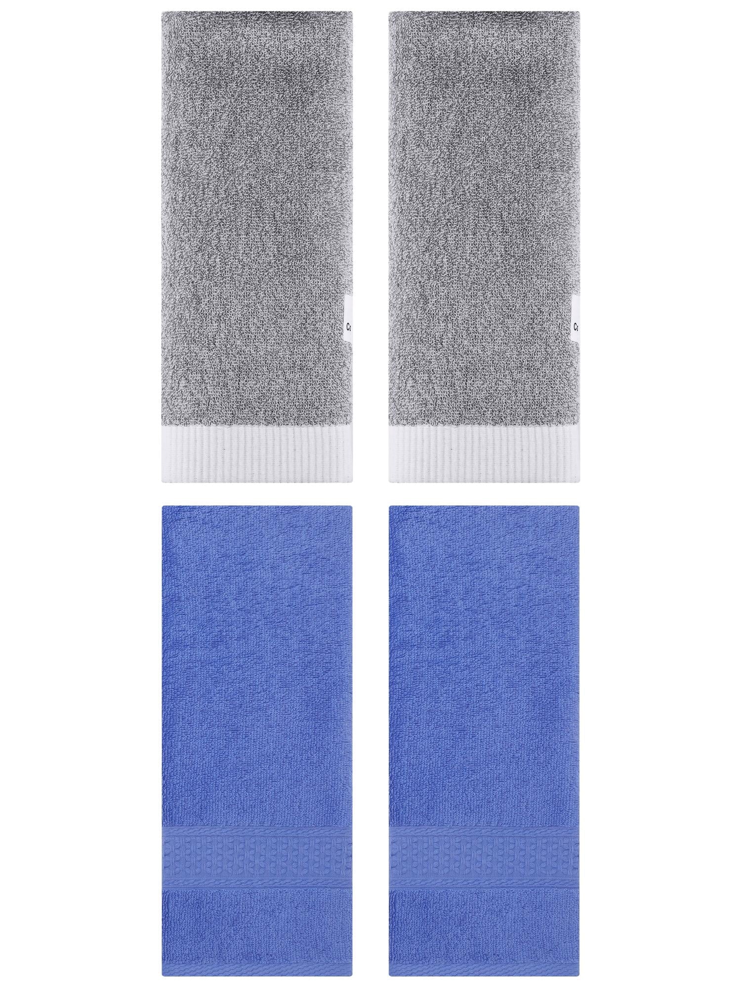Unique Bargains 4 Pcs Textured Cotton Hand Towel Blue/Grey 13" x 30"/13" x 29"