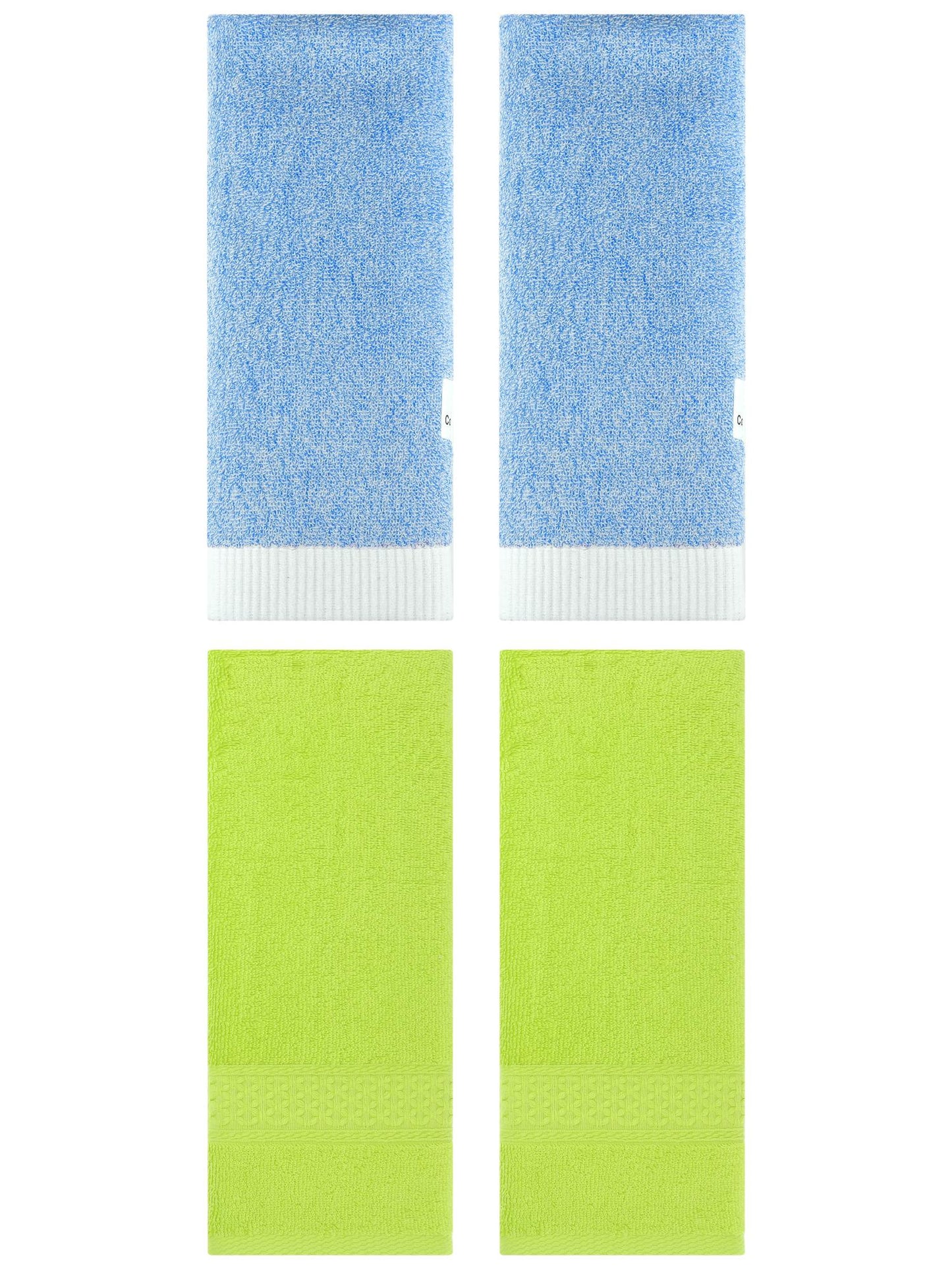 Unique Bargains 4 Pcs Textured Cotton Hand Towel Light Green/Blue 13" x 30"/13" x 29"