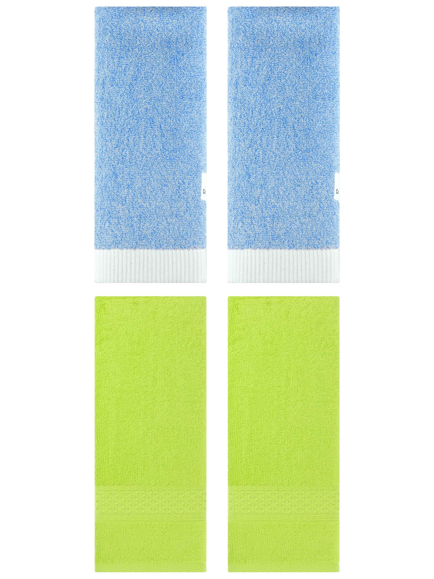 Unique Bargains 4 Pcs Textured Cotton Hand Towel Light Green/Blue 13" x 30"/13" x 29"