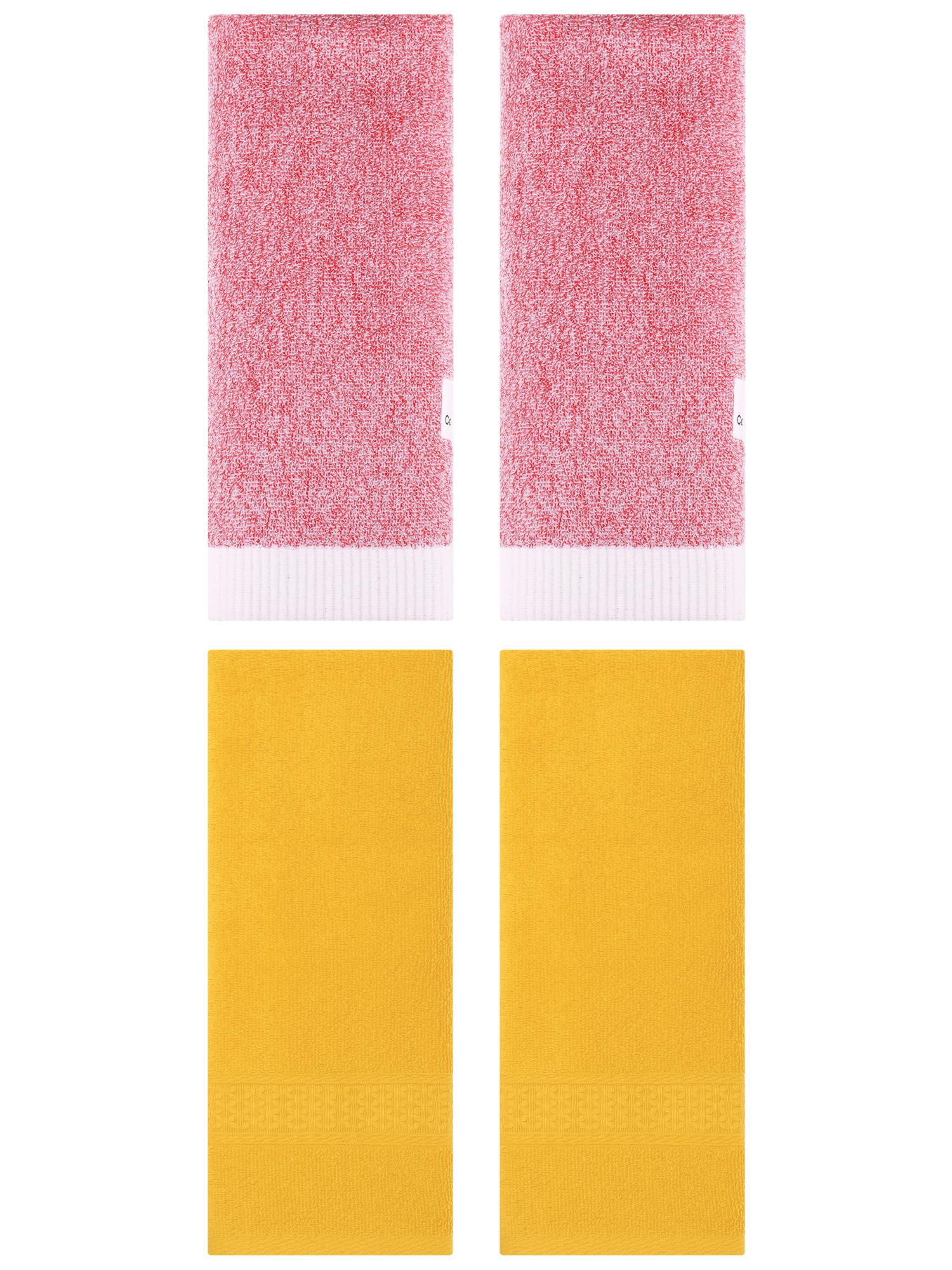 Unique Bargains 4 Pcs Textured Cotton Hand Towel Yellow/Pink 13" x 30"/13" x 29"