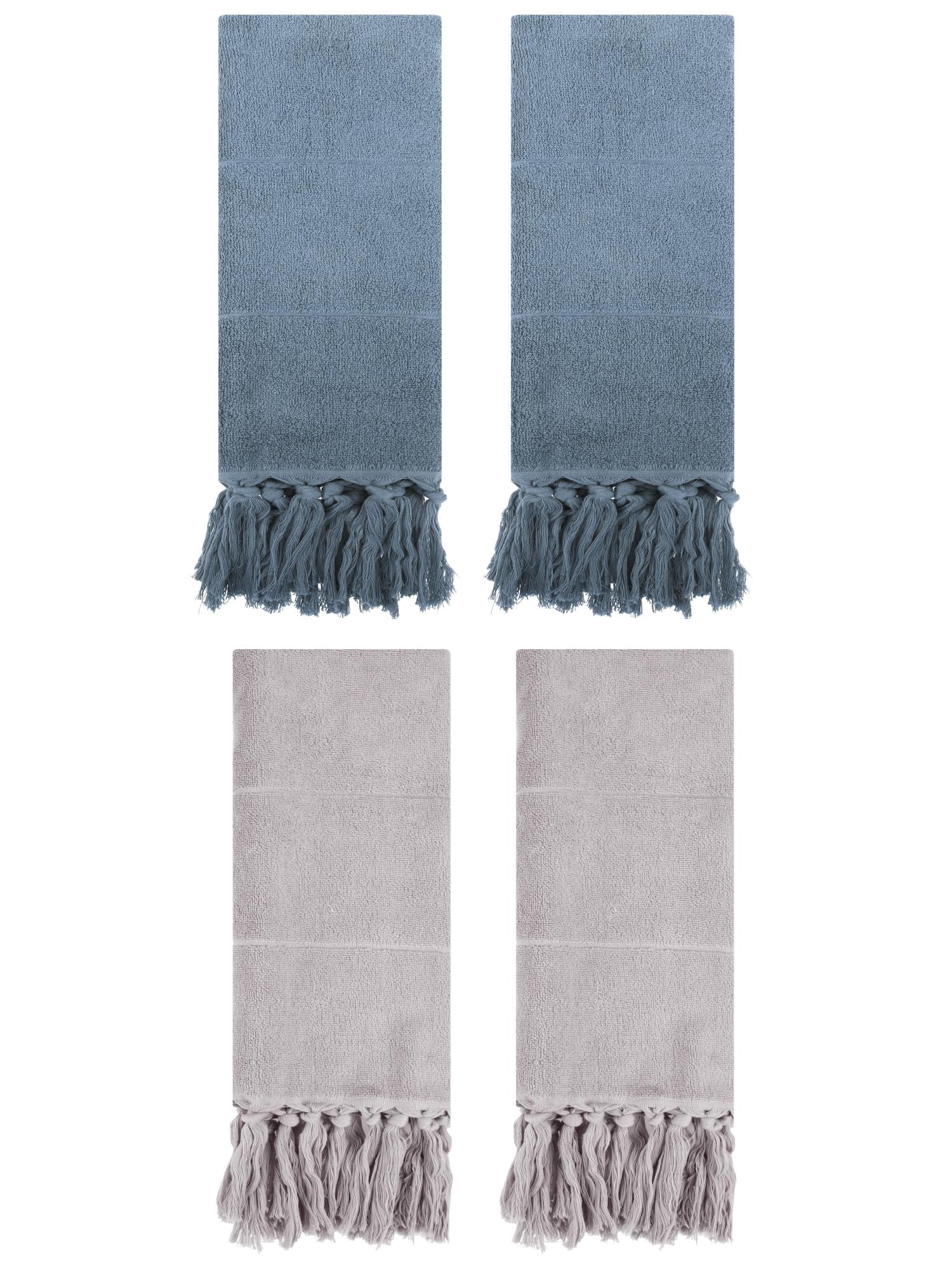 Unique Bargains 4 Pcs Turkish Hand Towels Blue/Grey 14" x 30"