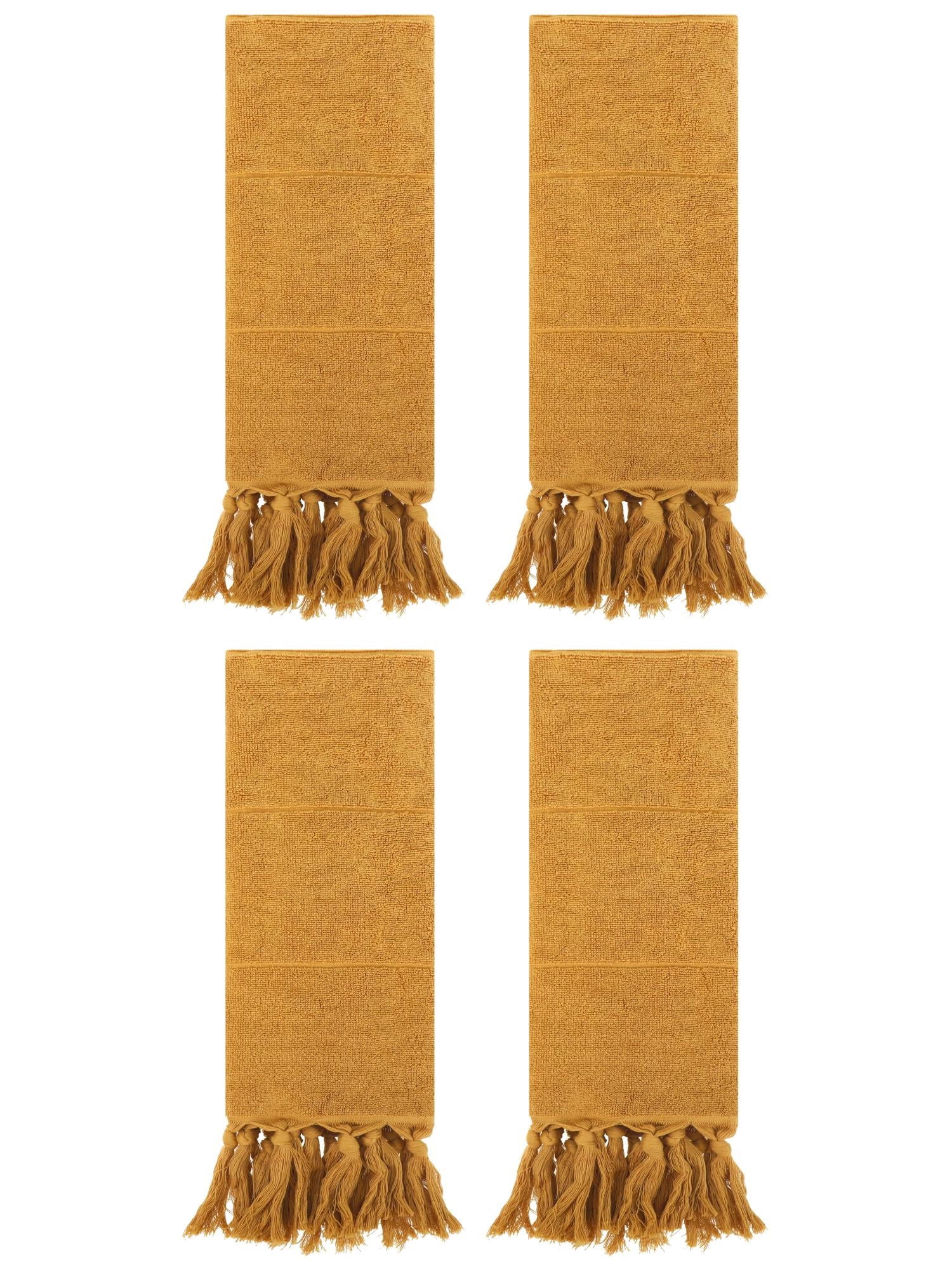 Unique Bargains 4 Pcs Turkish Hand Towels Yellow 14" x 30"