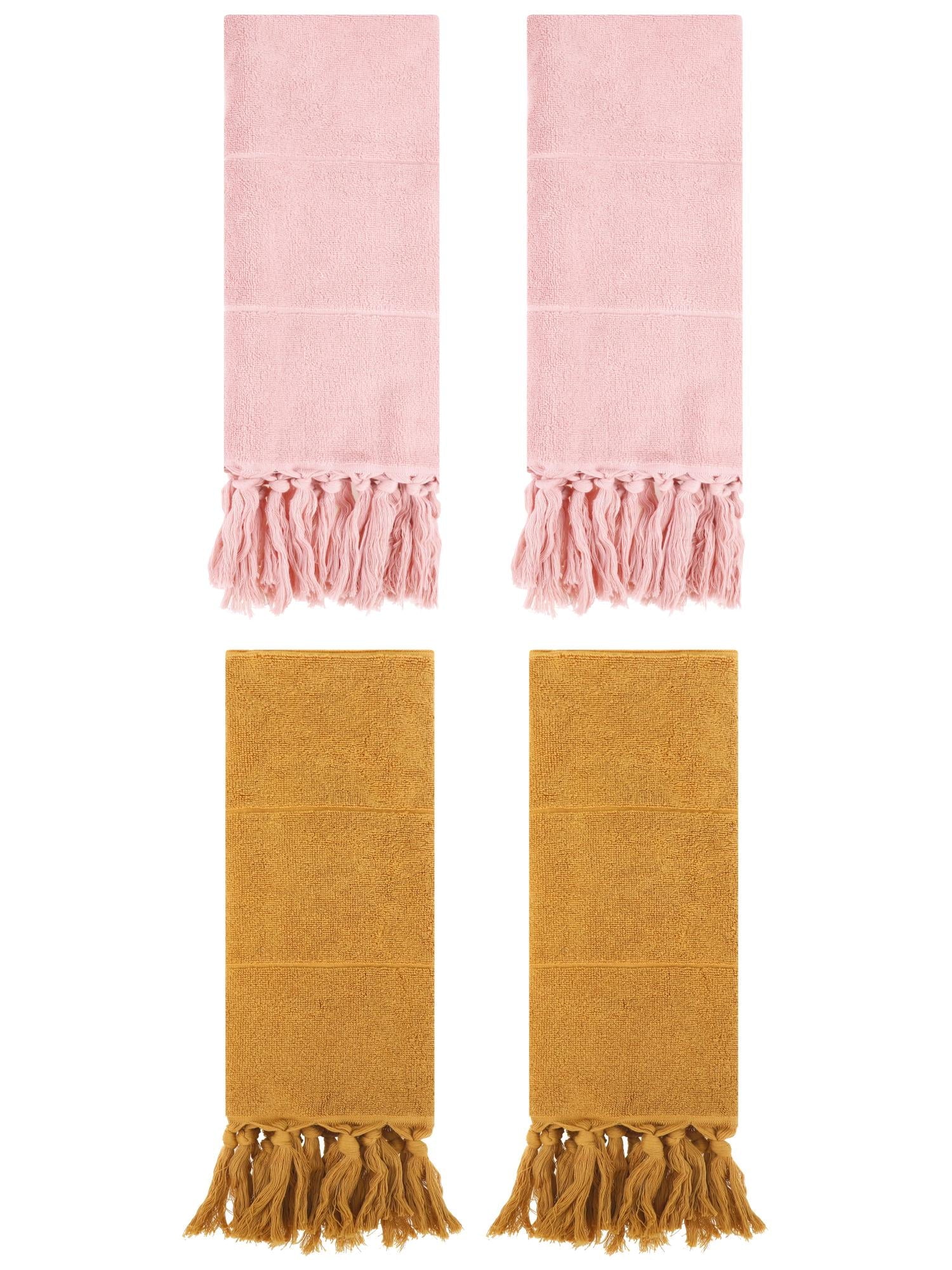 Unique Bargains 4 Pcs Turkish Hand Towels Yellow/Pink 14" x 30"