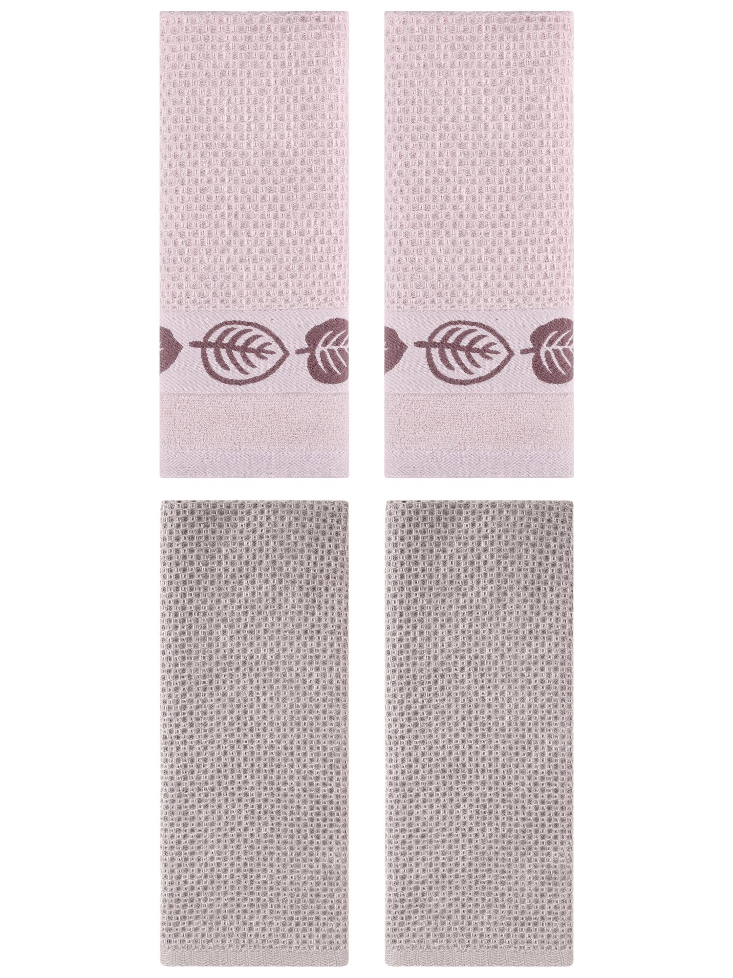 Unique Bargains 4 Pcs Waffle Cotton Hand Towel Camel/Brown 13" x 30"/13" x 29"