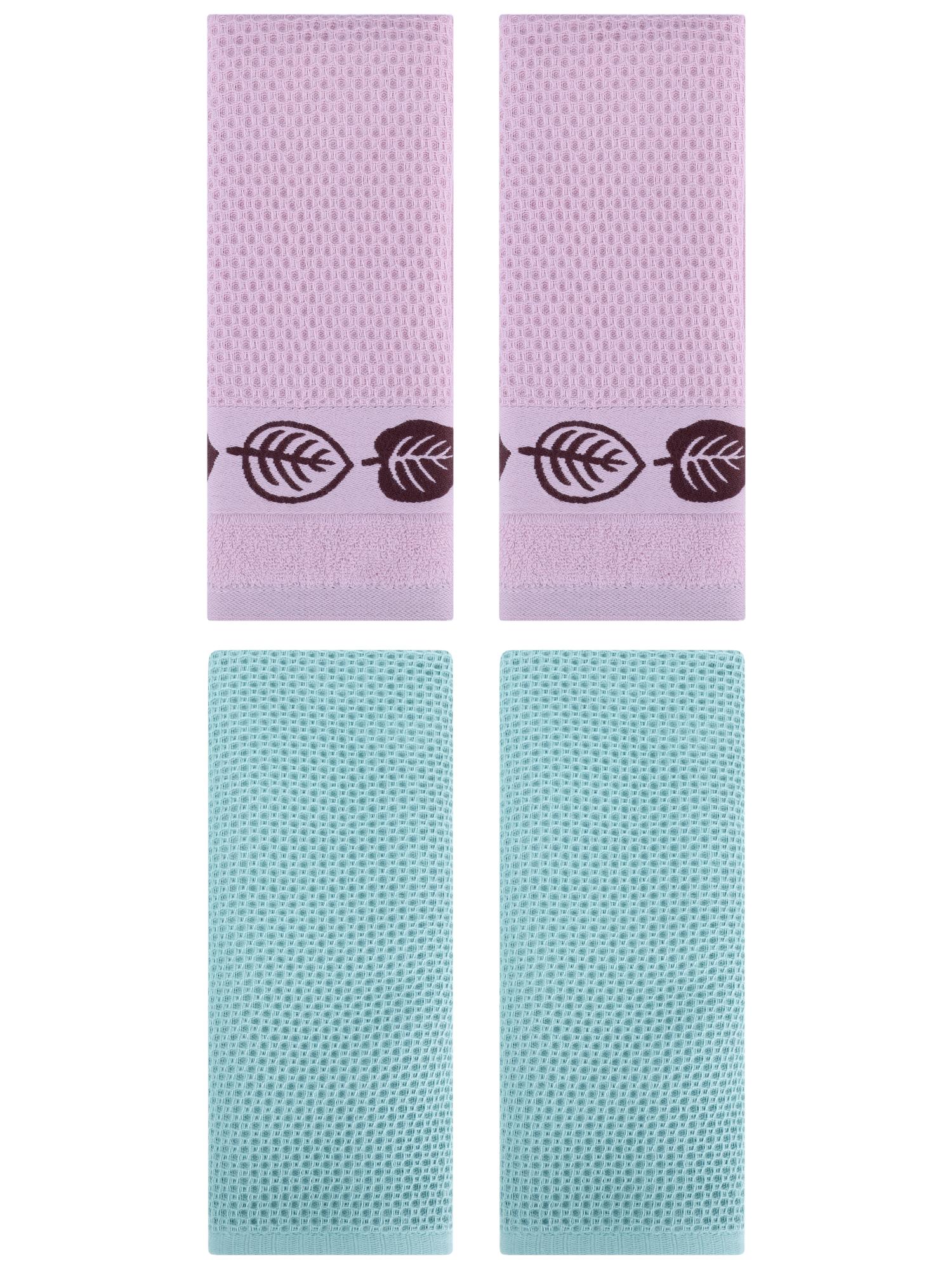 Unique Bargains 4 Pcs Waffle Cotton Hand Towel Light Blue/Pink 13" x 30"/13" x 29"