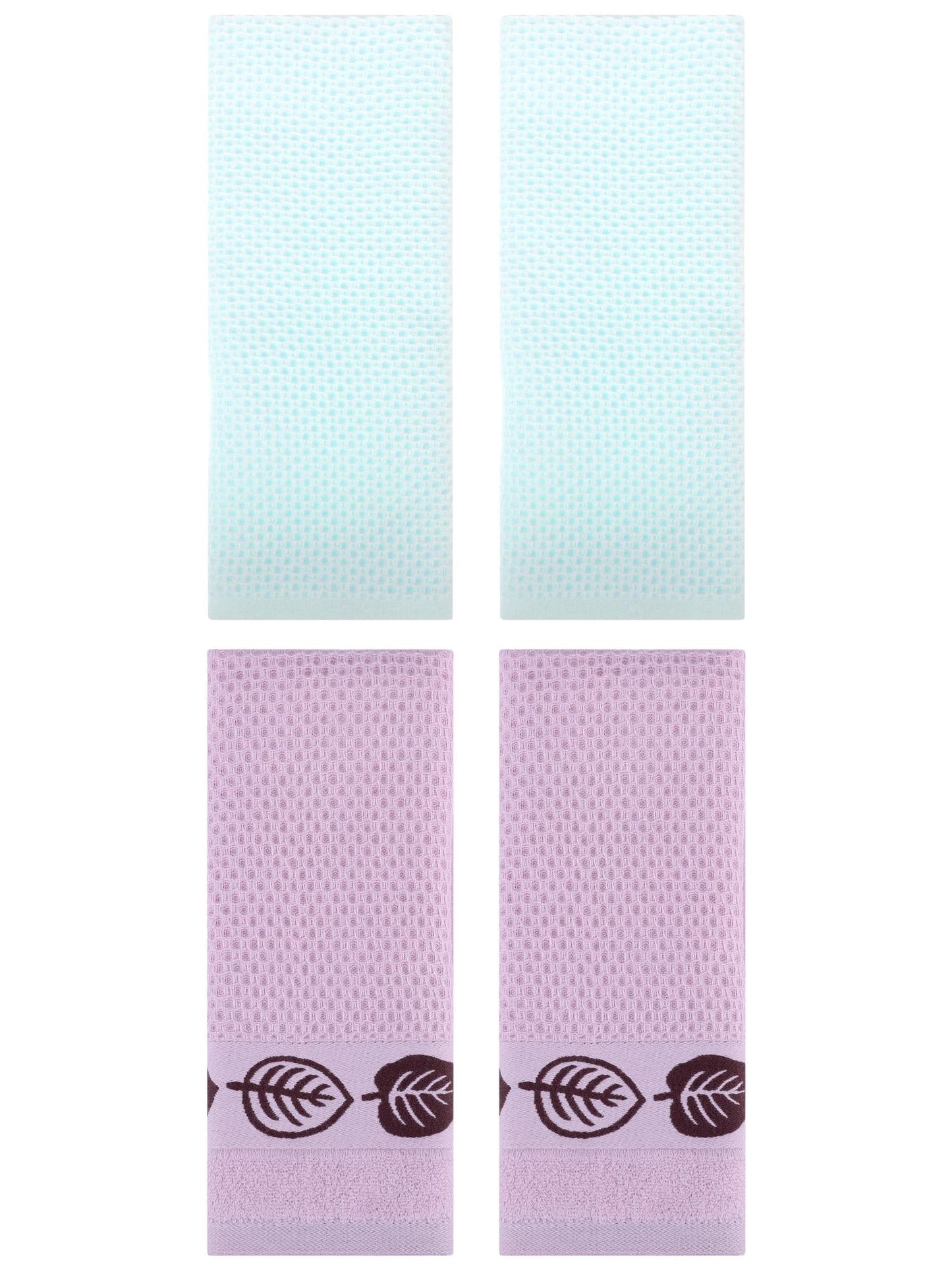 Unique Bargains 4 Pcs Waffle Cotton Hand Towel Light Cyan/Pink 13" x 30"/13" x 29"
