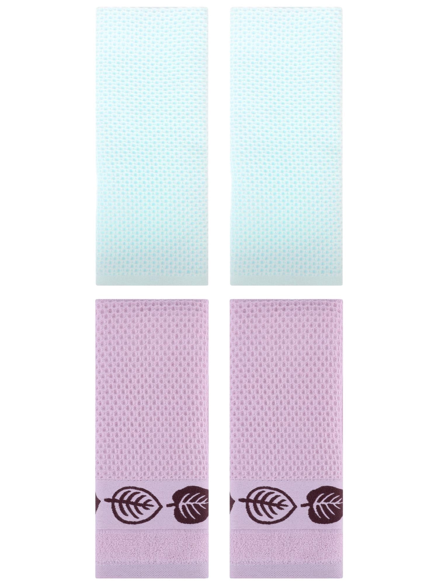 Unique Bargains 4 Pcs Waffle Cotton Hand Towel Light Cyan/Pink 13" x 30"/13" x 29"