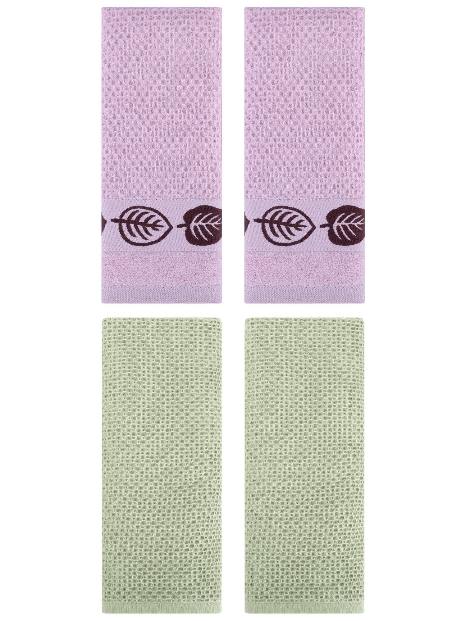 Unique Bargains 4 Pcs Waffle Cotton Hand Towel Light Green/Pink 13" x 30"/13" x 29"
