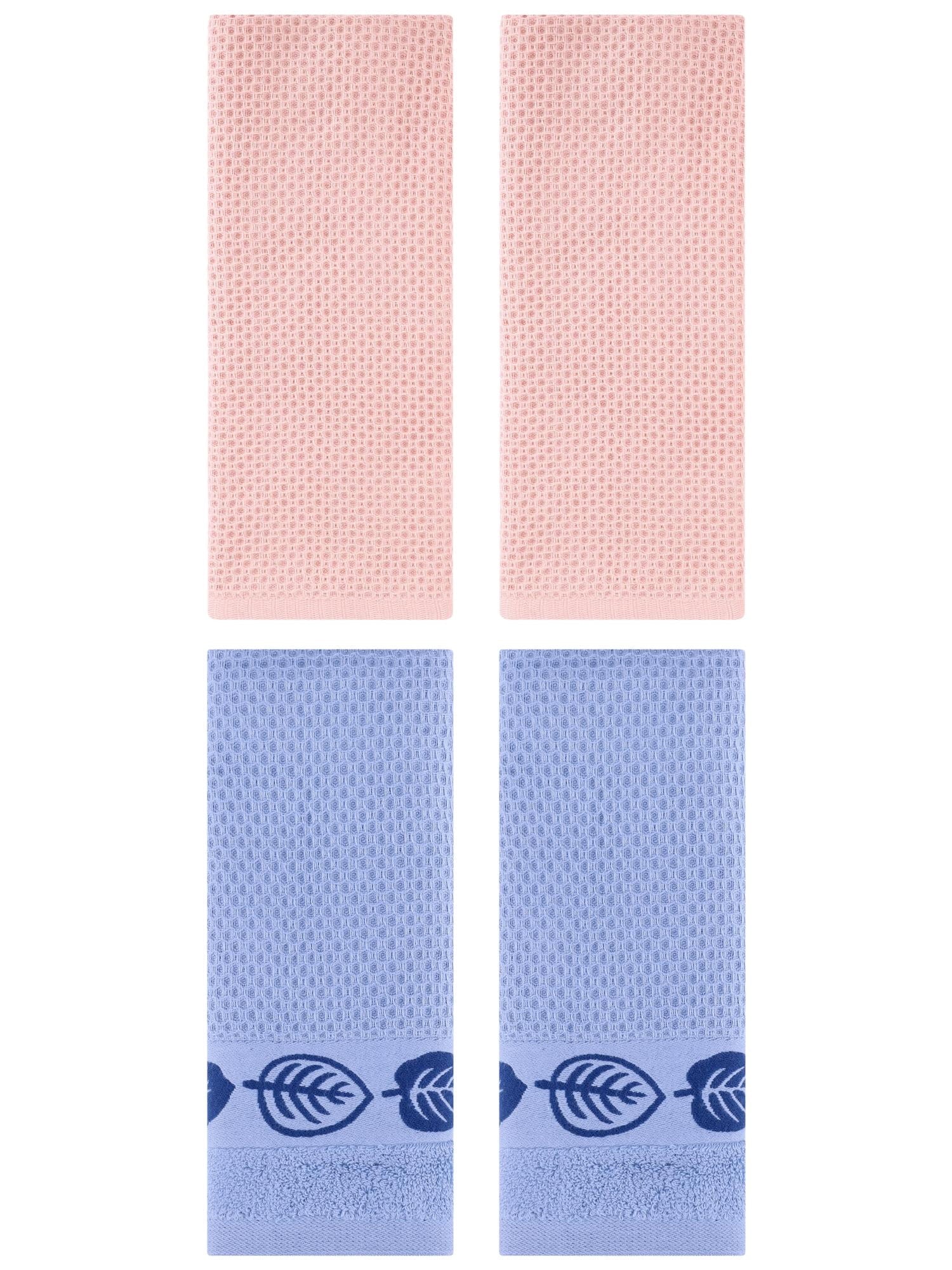 Unique Bargains 4 Pcs Waffle Cotton Hand Towel Pink/Blue 13" x 30"/13" x 29"