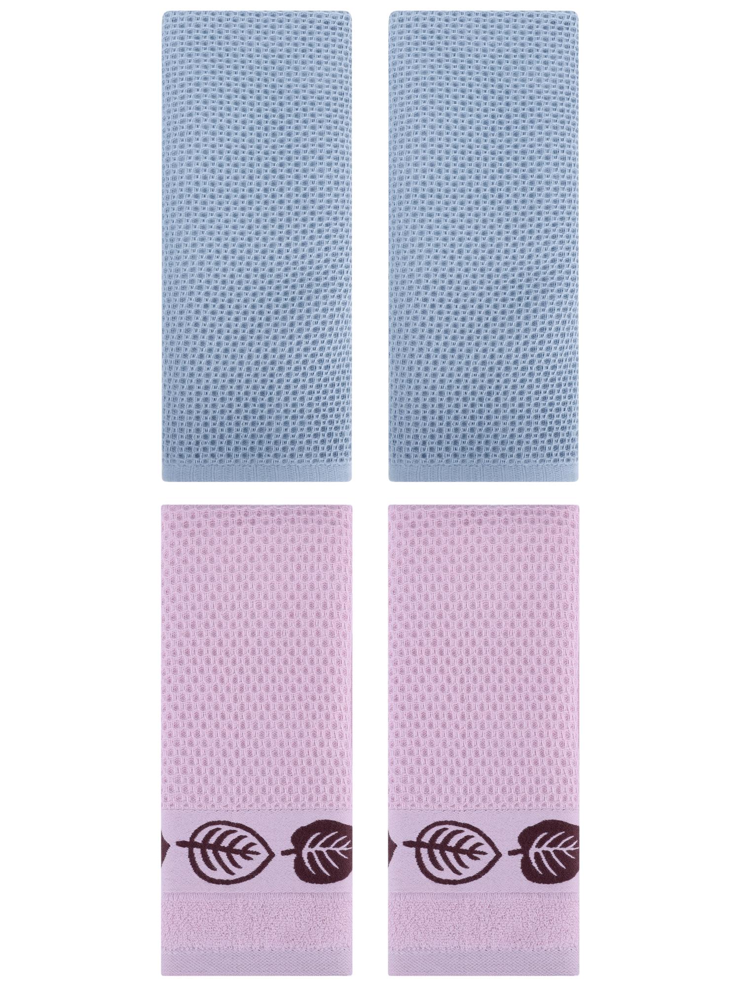 Unique Bargains 4 Pcs Waffle Cotton Hand Towel Steel Blue/Pink 13" x 30"/13" x 29"