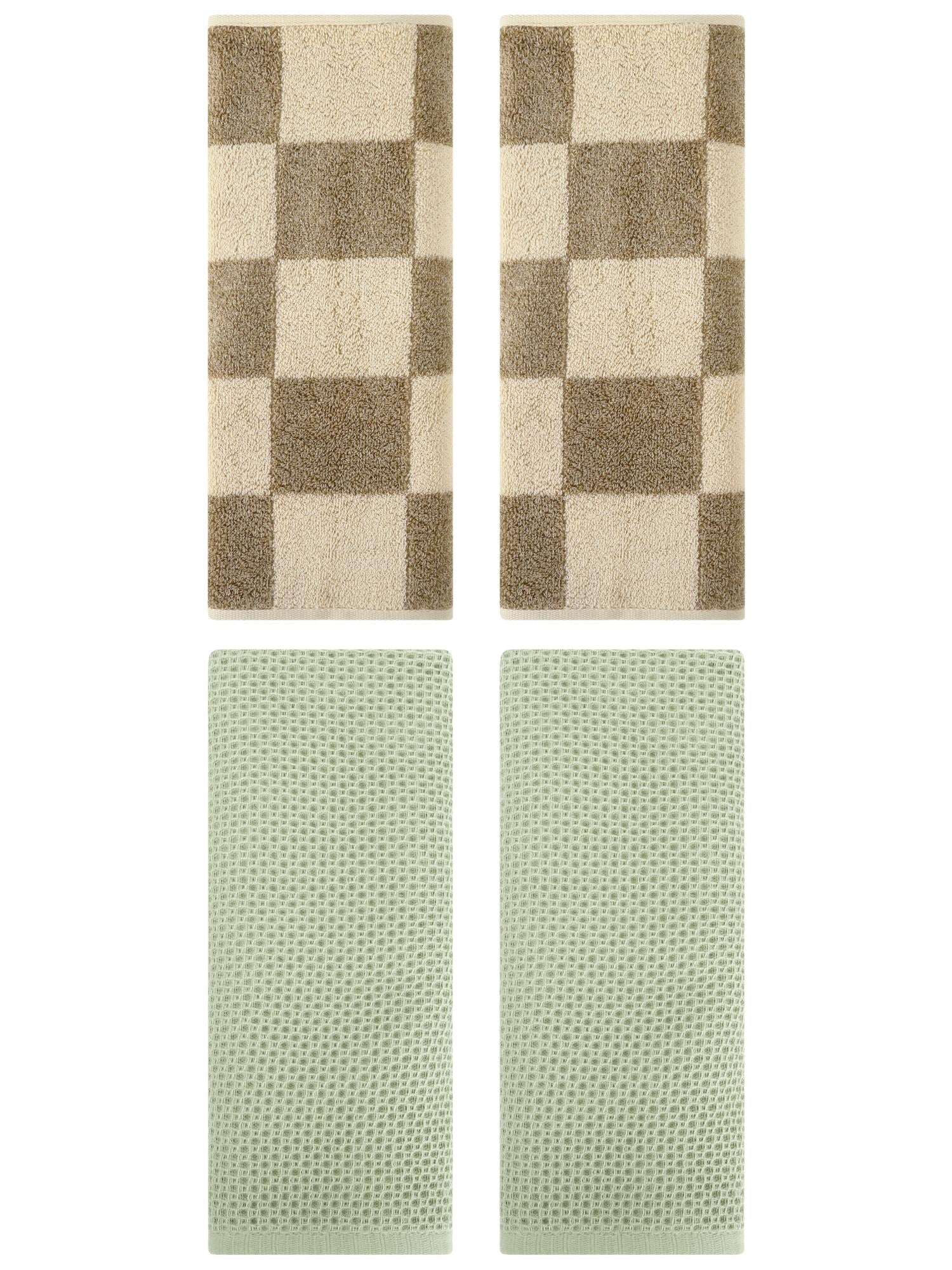 Unique Bargains 4 Pcs Waffle Hand Towel Set Light Green 13" x 30"/14" x 28"