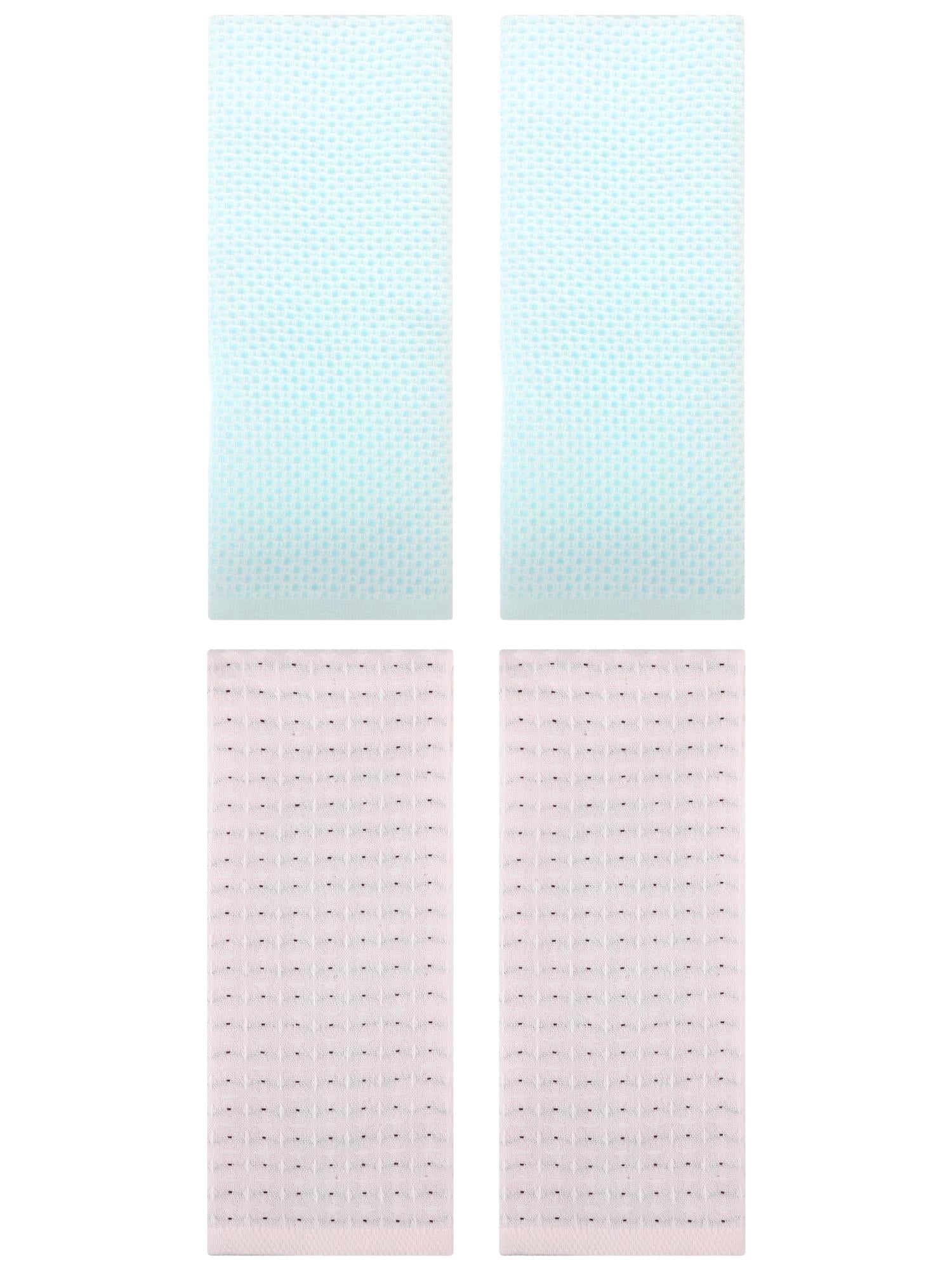 Unique Bargains 4 Pcs Waffle Soft Hand Towels Light Cyan/Beige 13" x 30"/13" x 29"