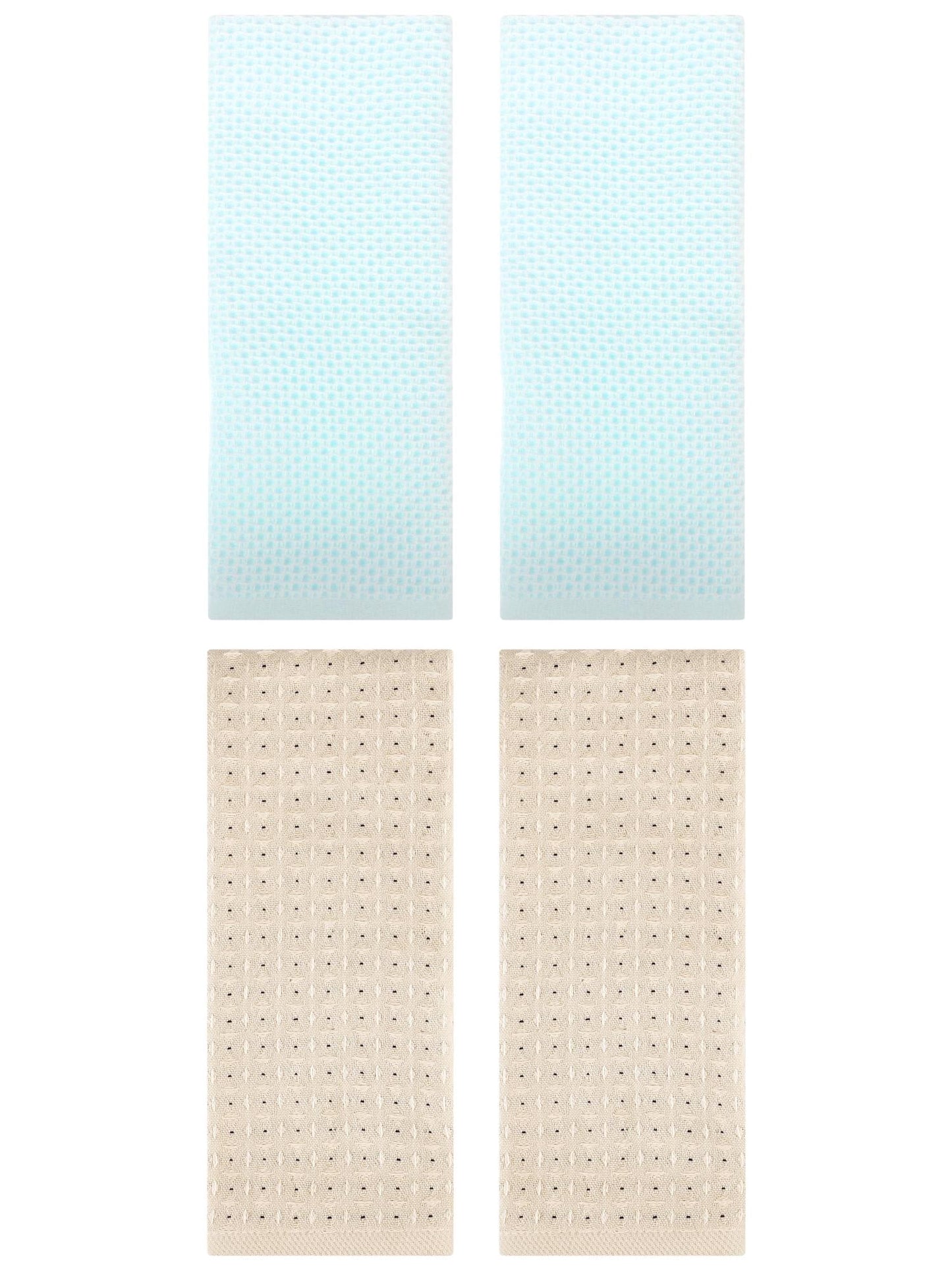 Unique Bargains 4 Pcs Waffle Soft Hand Towels Light Cyan/Brown 13" x 30"/13" x 29"